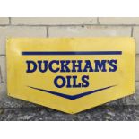 A Duckham's Oils shaped aluminium advertising sign, 27 1/2 x 70".