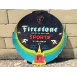 A Firestone Sports cardboard bicycle sign, 25 x 25".