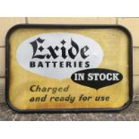 An Exide Batteries Charged and Ready for Use 'In Stock' aluminium advertising sign in frame, 25 x 17