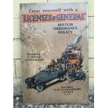 A Licenses and General Motor Insurance Policy pictorial tin advertising sign, 19 x 29".