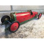 A Meccano model of a 1920s single seater racing car.