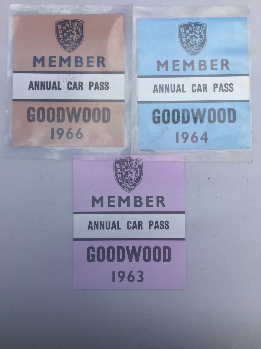 A selection of BARC Goodwood car passes for 1960s.