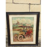 A framed and glazed Edwardian pictorial advertisement depicting an Edwardian motorcar, possibly