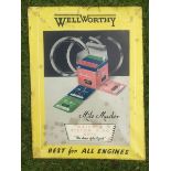 A Wellworthy 'Best for all engines' pictorial tin advertising showcard, 10 1/2 x 14 1/2".