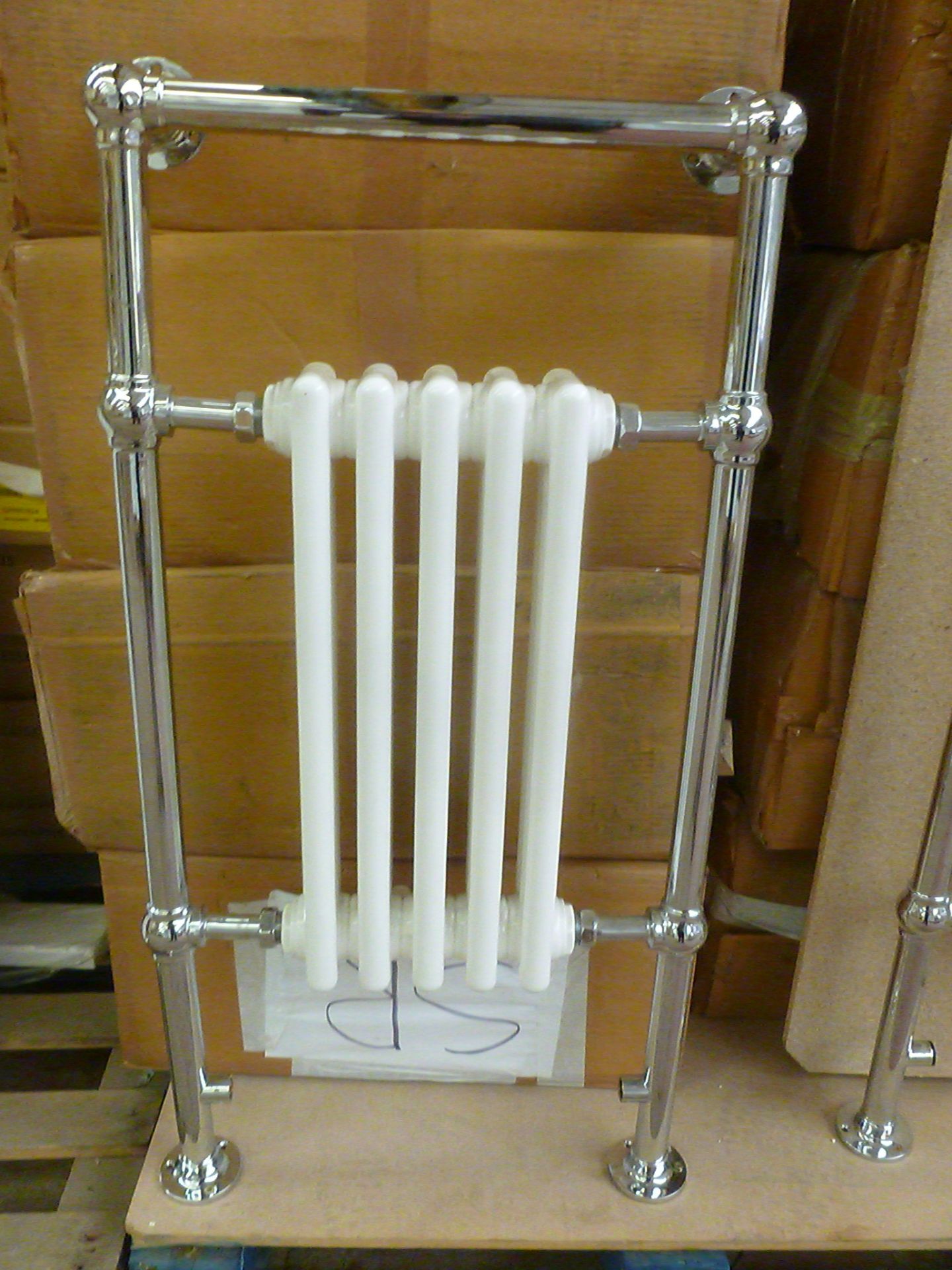 Old London 5 Bar Chrome White Floor Radiator. 960mm x 480mm. Boxed.