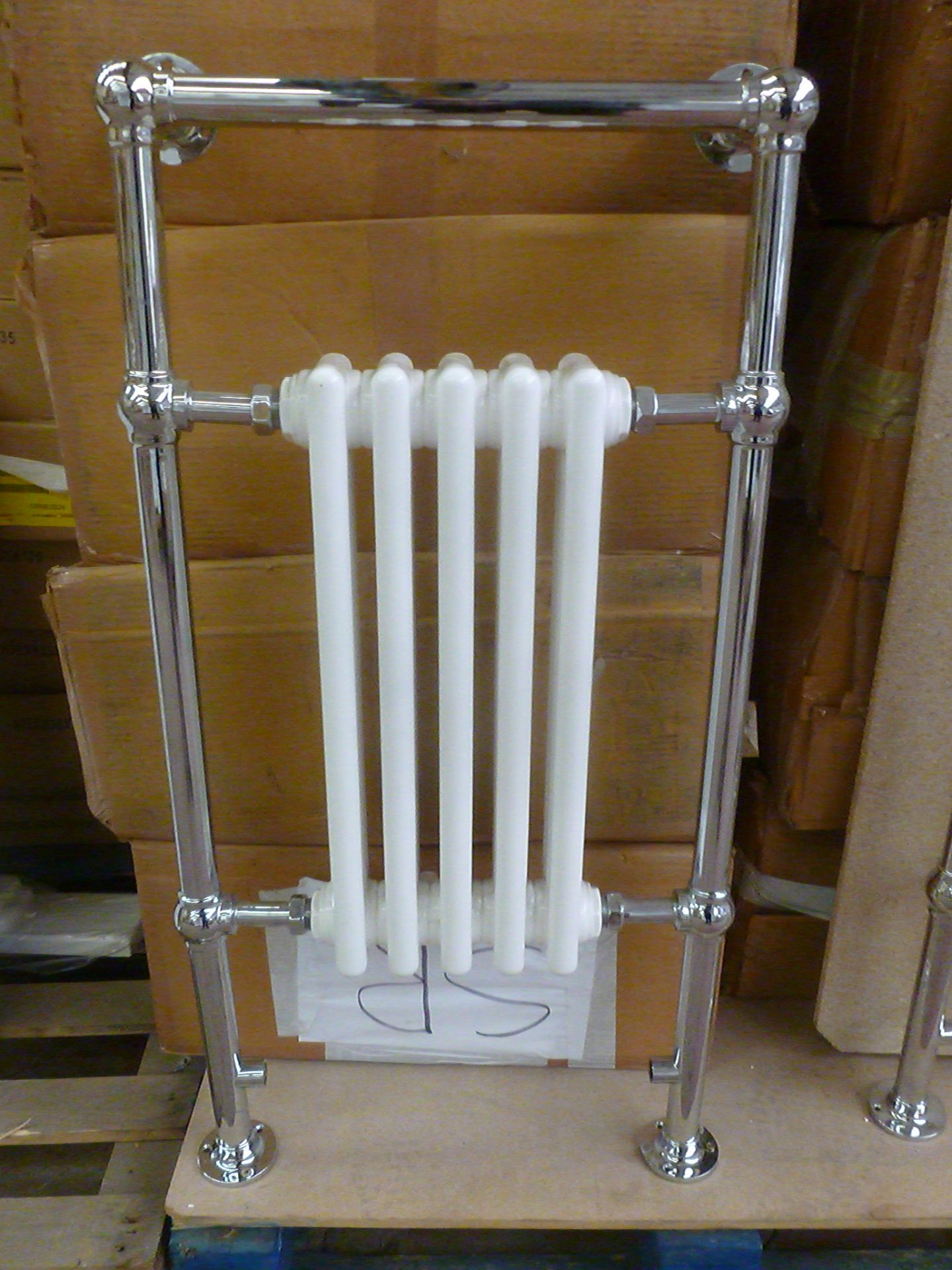 Old London 5 Bar Chrome White Floor Radiator. 960mm x 480mm. Boxed.