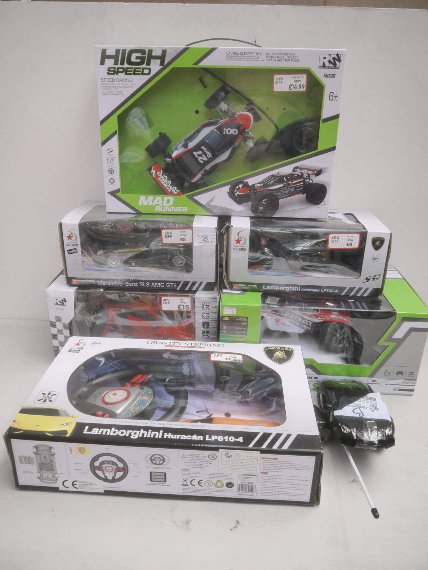 7x Various RC cars, all unchecked and 6 are boxed.