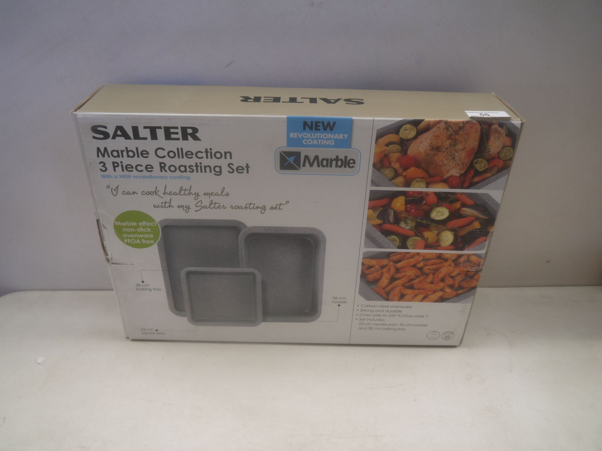 Salter Marble collection 3 piece roasting set, 2 appear in good condition but the small tray has