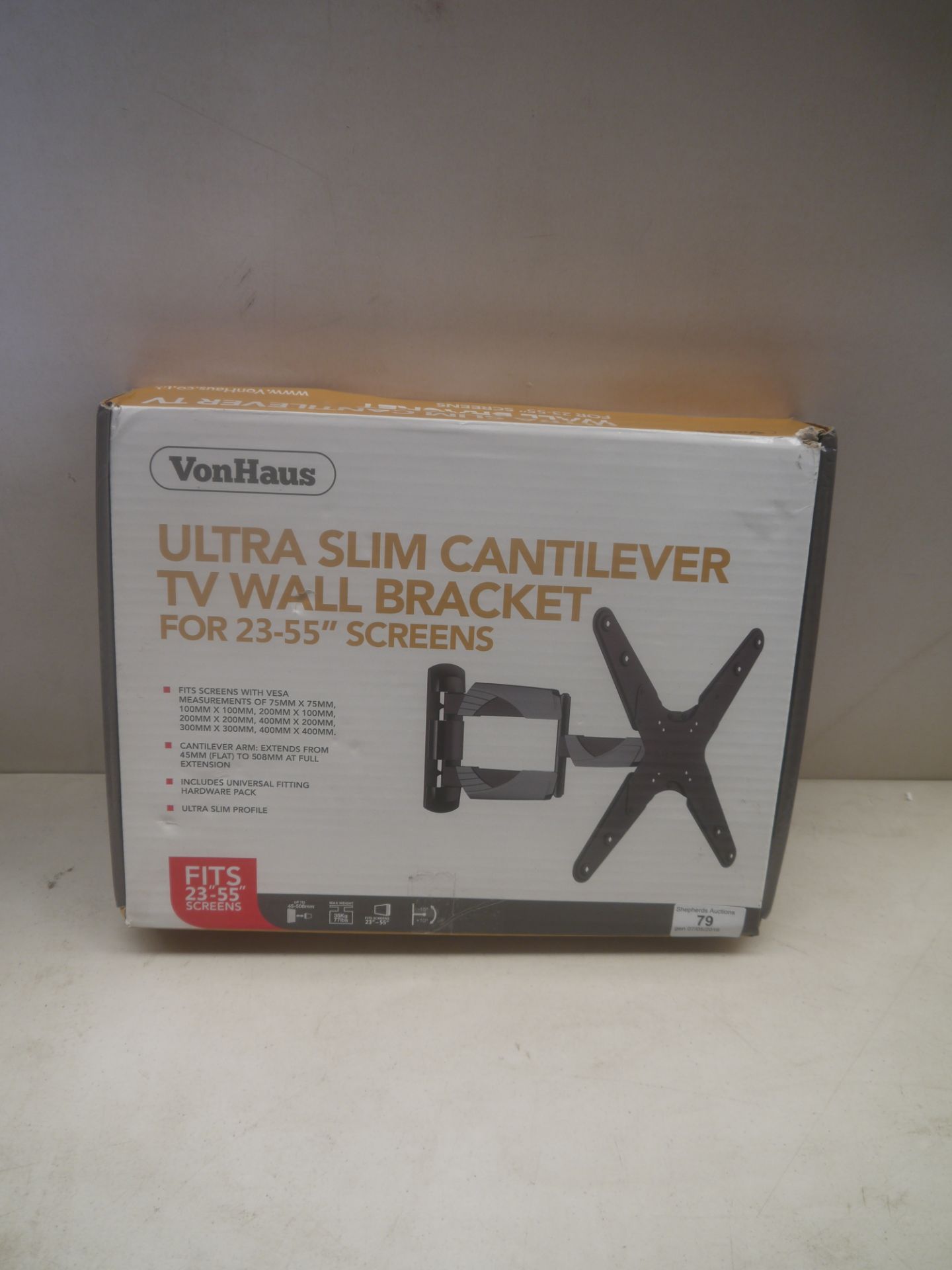 VonHaus Ultra slim cantilever TV wall bracket for 23-55" screen, unchecked and boxed.
