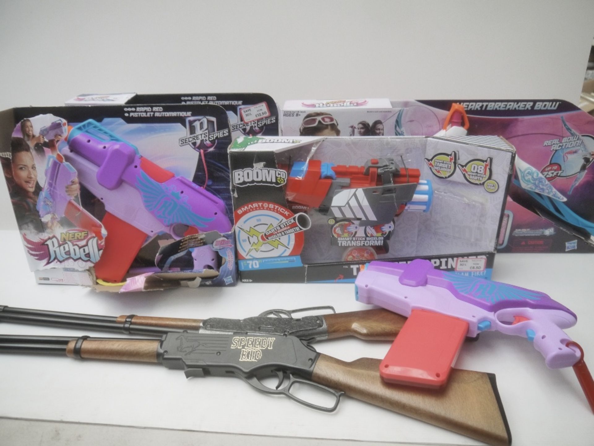7x Toys in this lot, being the following: 2x SpeedyKit Western Style Rifle & 5x Nerf rebelle Dart