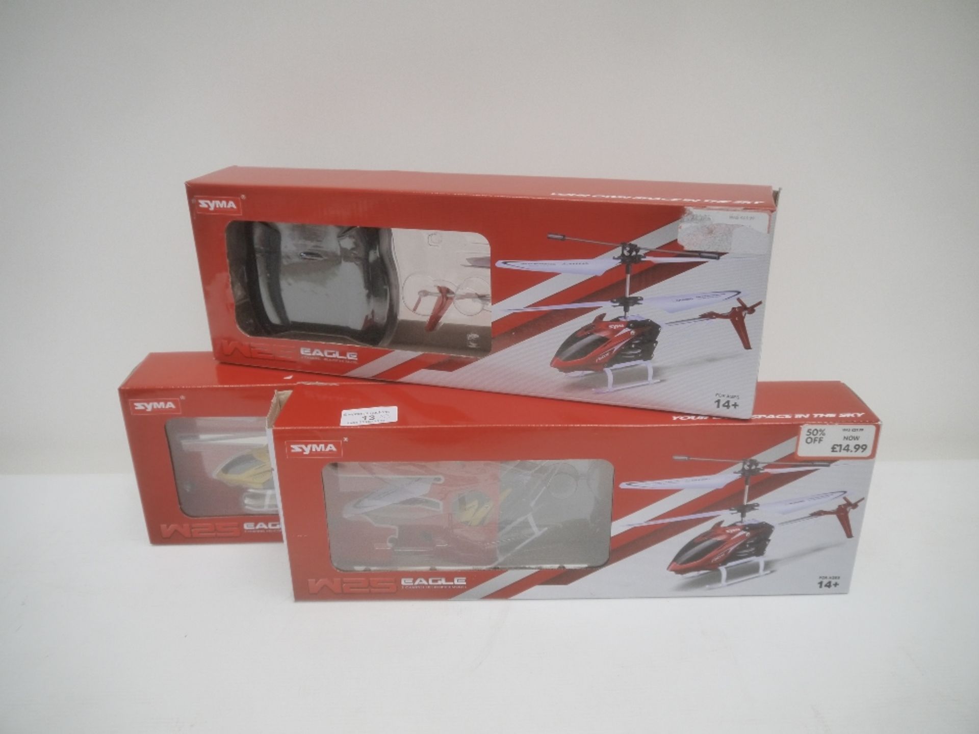 3x SYMA W25 EAGLE 3 Channel Model Remote Control Helicopter. Boxed.