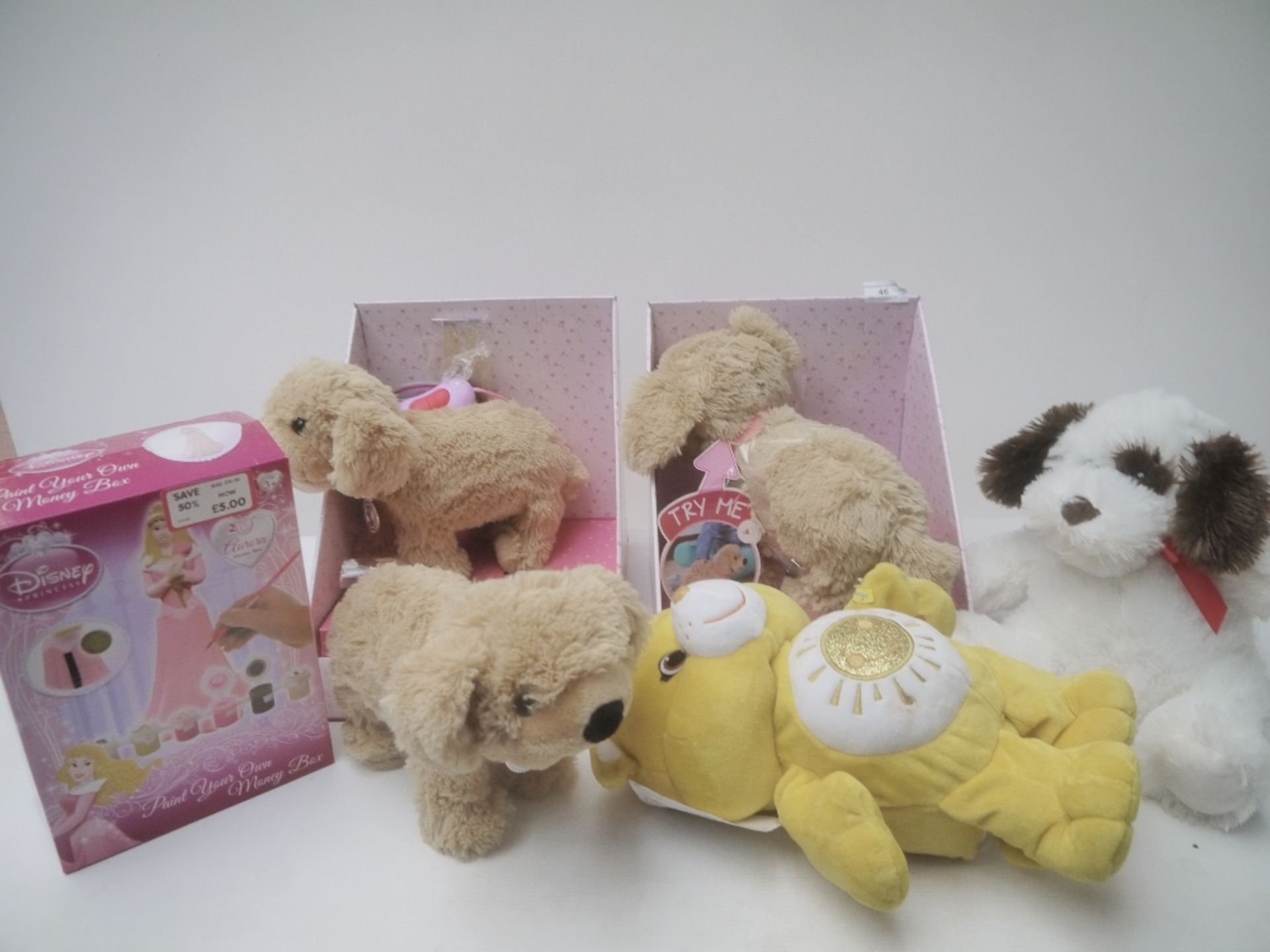 5x Soft Toys, includes; Baby Born Walking Dogs, LED Dog & Yellow Care Bear.