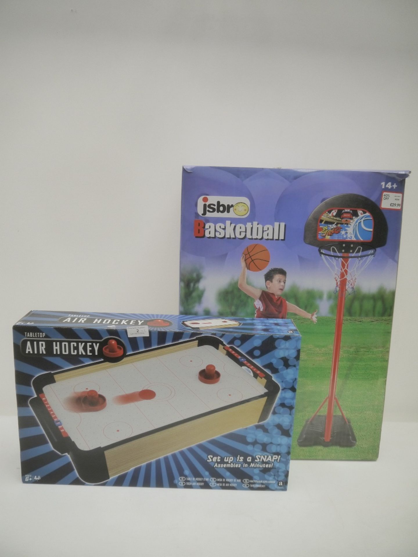 2x Toys in this lot, being the following; 1x Tabletop Air Hockey & 1x JSBR Basketball Set. Both