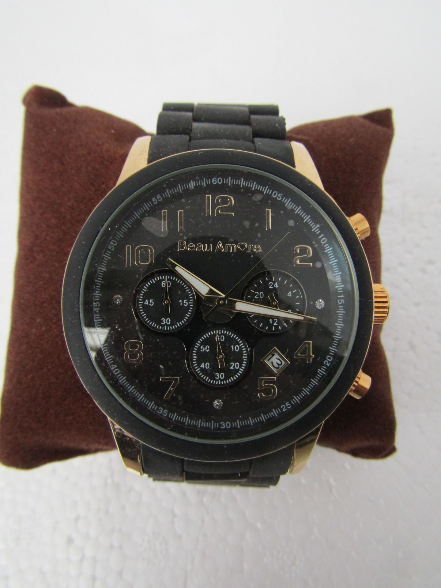 NO VAT! Beau Amore Black & Gold coloured watch new in presentation box, (in the style of the Classic