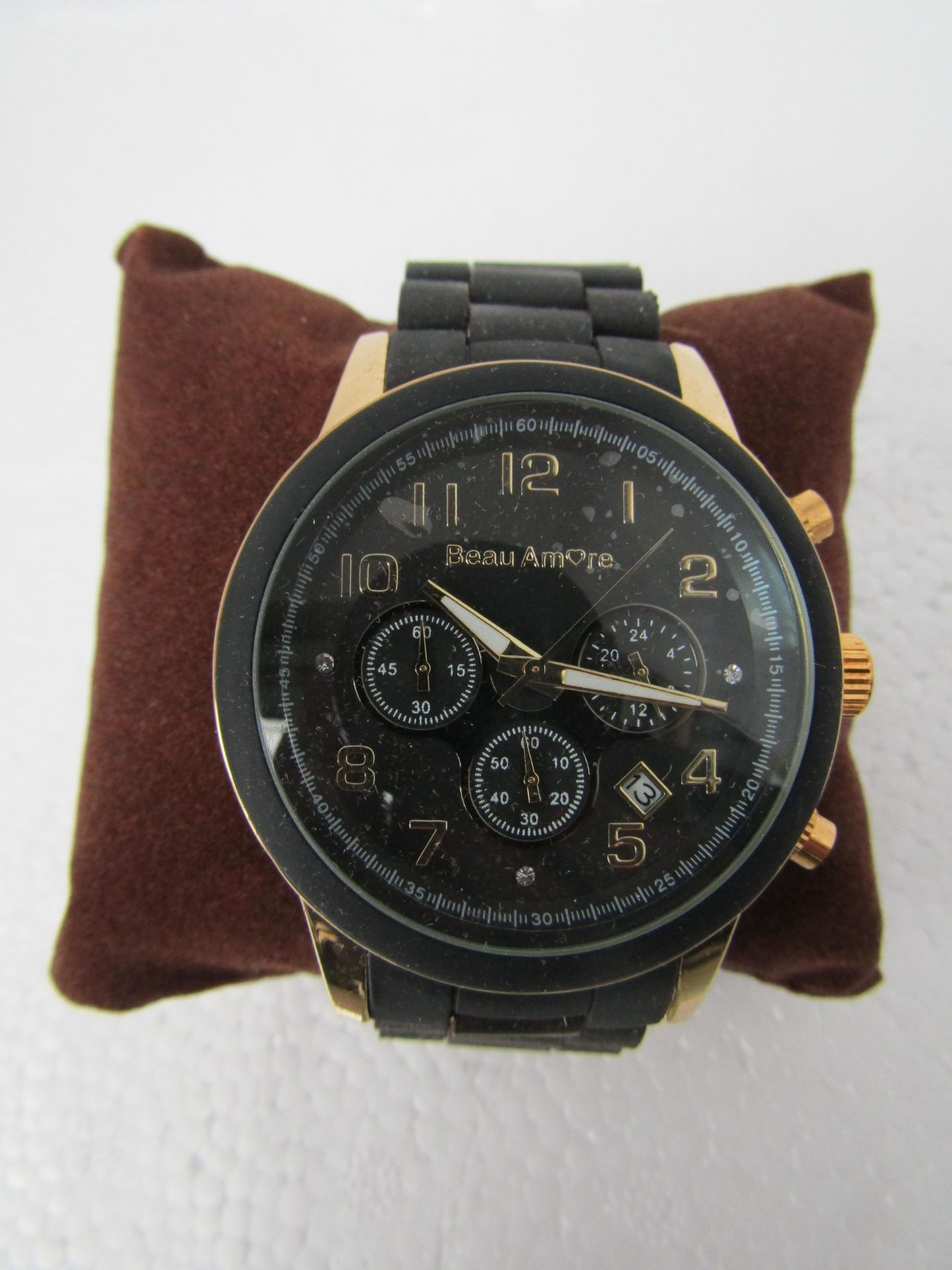NO VAT! Beau Amore Black & Gold coloured watch new in presentation box, (in the style of the Classic