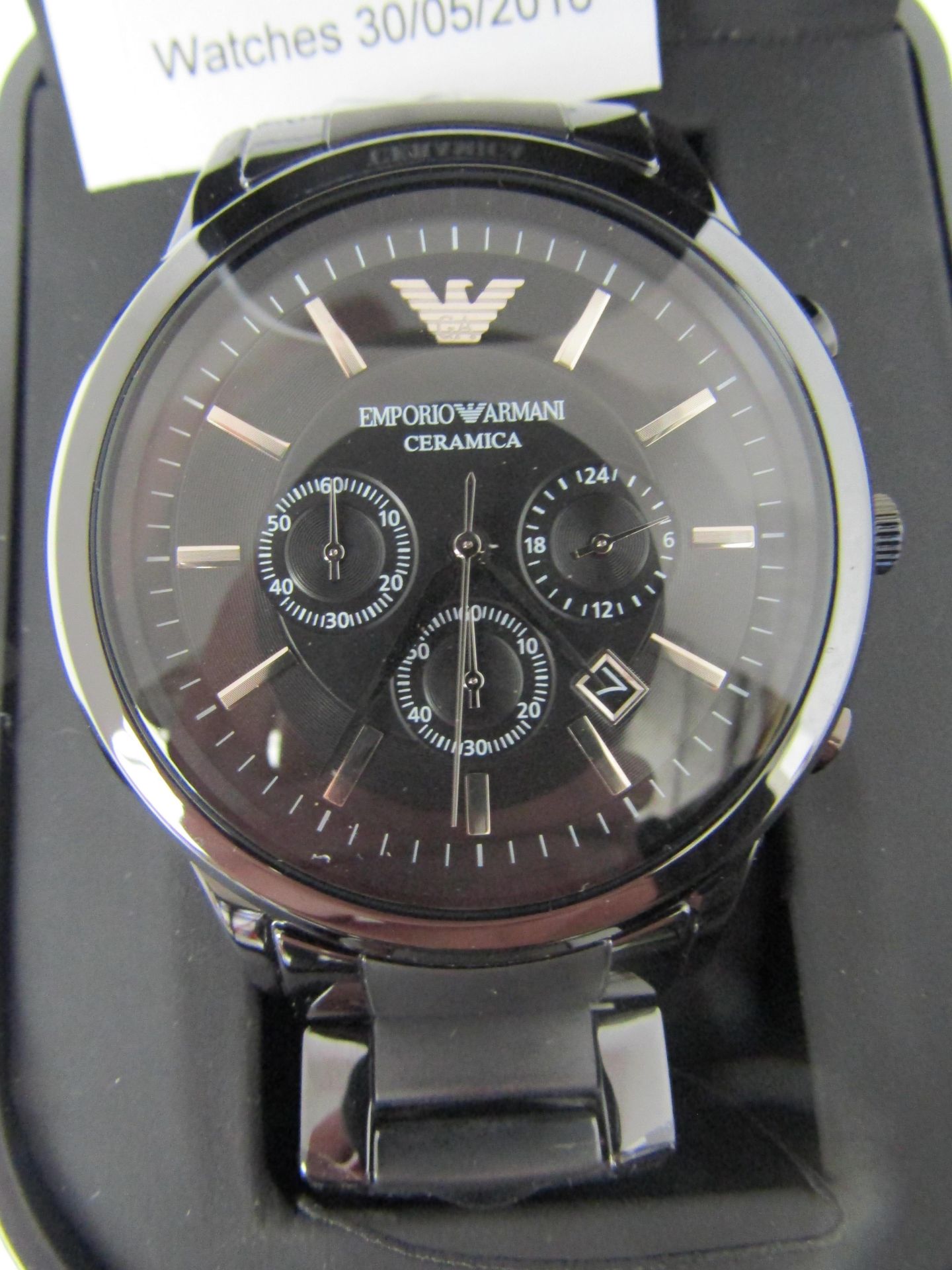 **NO VAT **EMPORIO ARMANI MEN'S CERAMIC CHRONOGRAPH WATCH AR4151 RRP £399 http://www.watchshop.com/