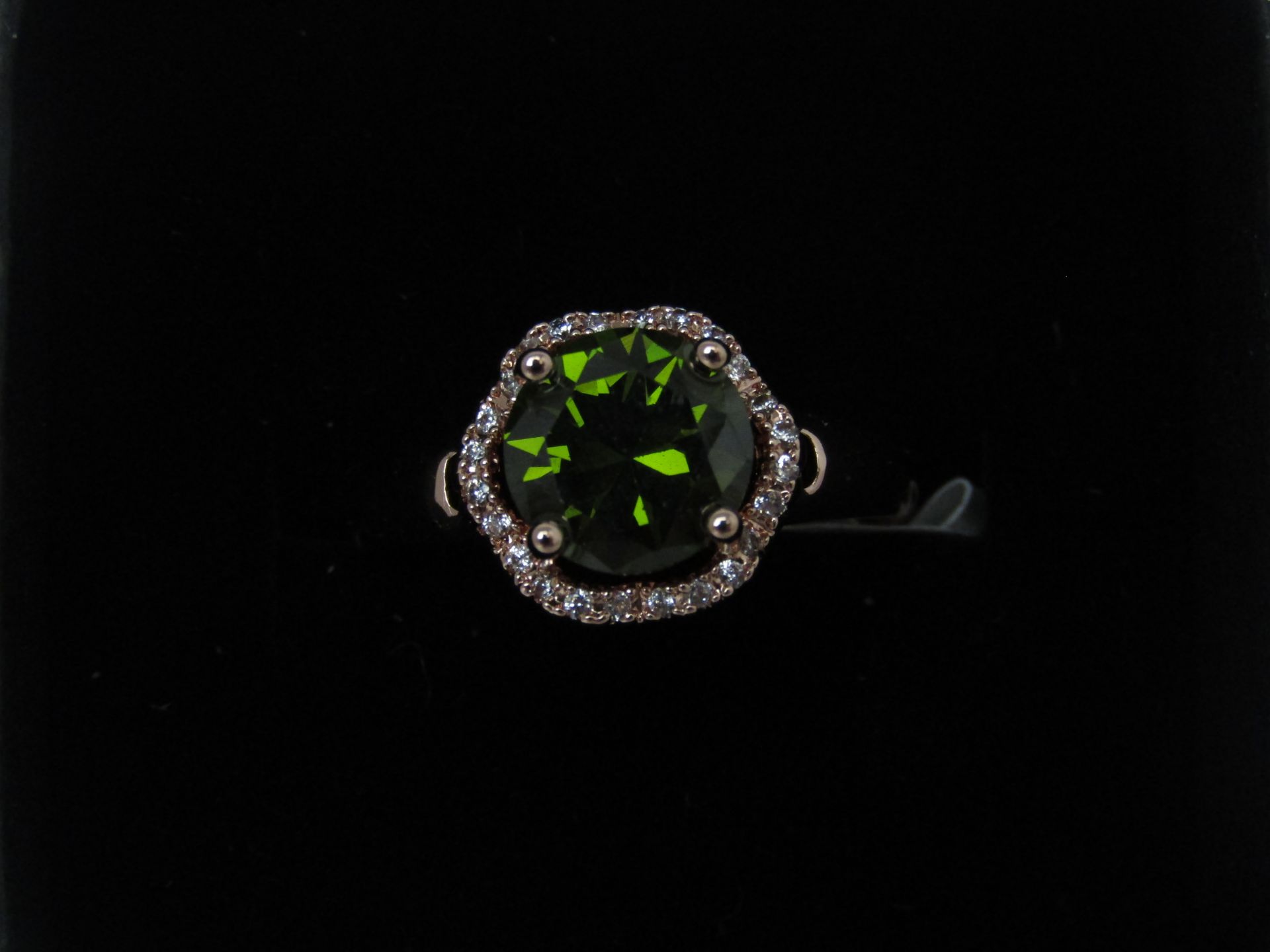 Fifth NYC Rose Gold Plated Halo Ring set with Green and Clear Swarovski Element Crystals. £65.00