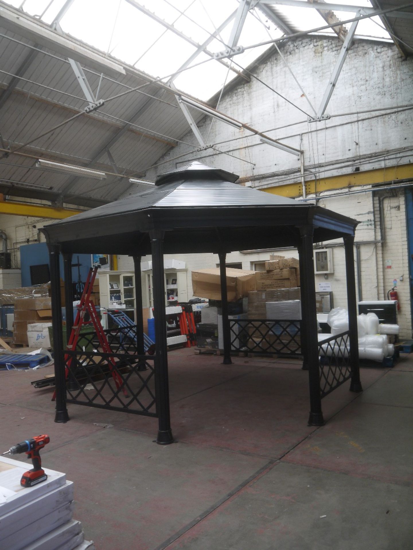 Costco large metal octagon hard-top gazebo, black colour, size 12ft x 12ft. Similar to the gazebo in