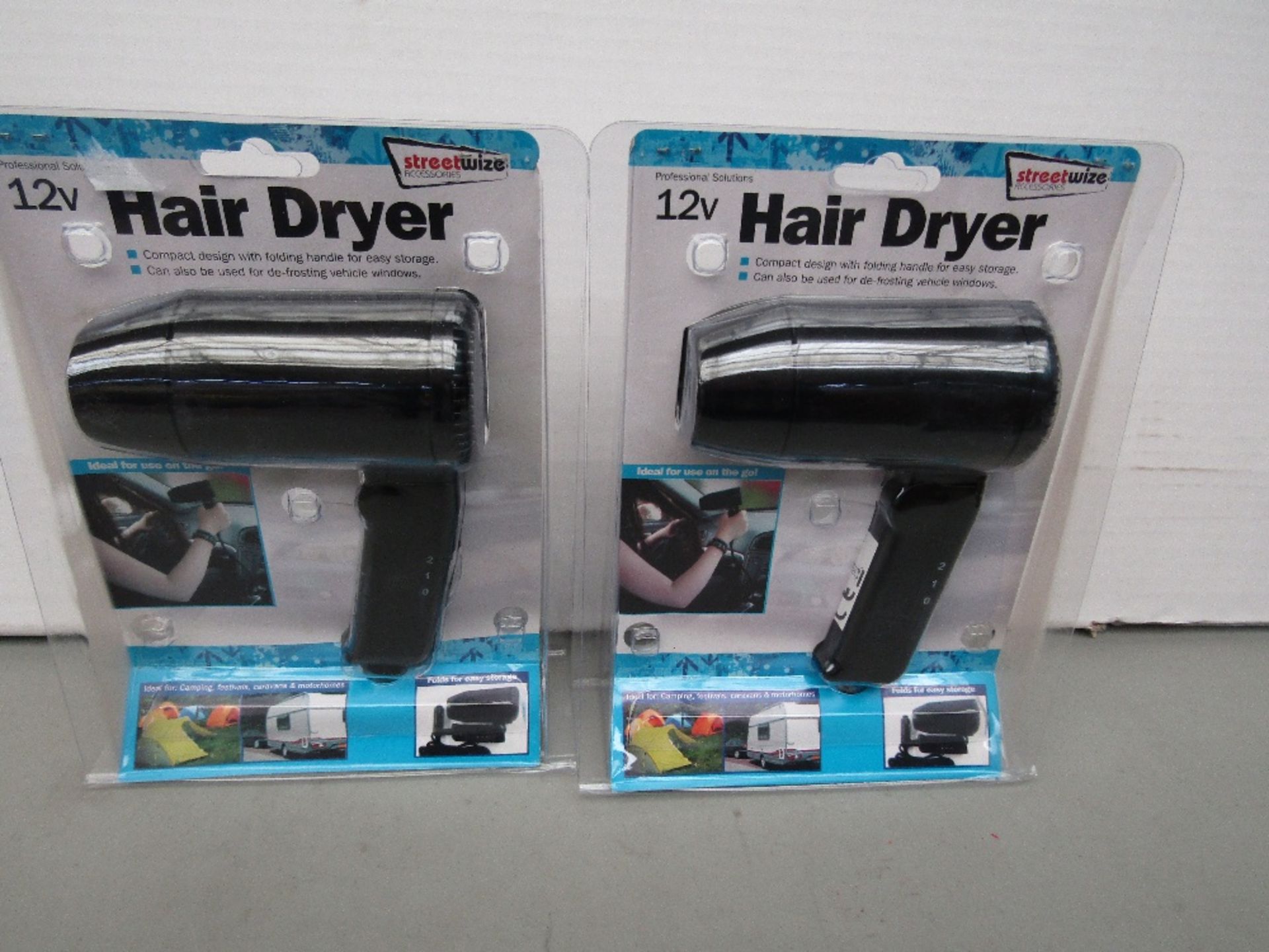 2x StreetWize 12V Hair Dryer. New, in original packaging.