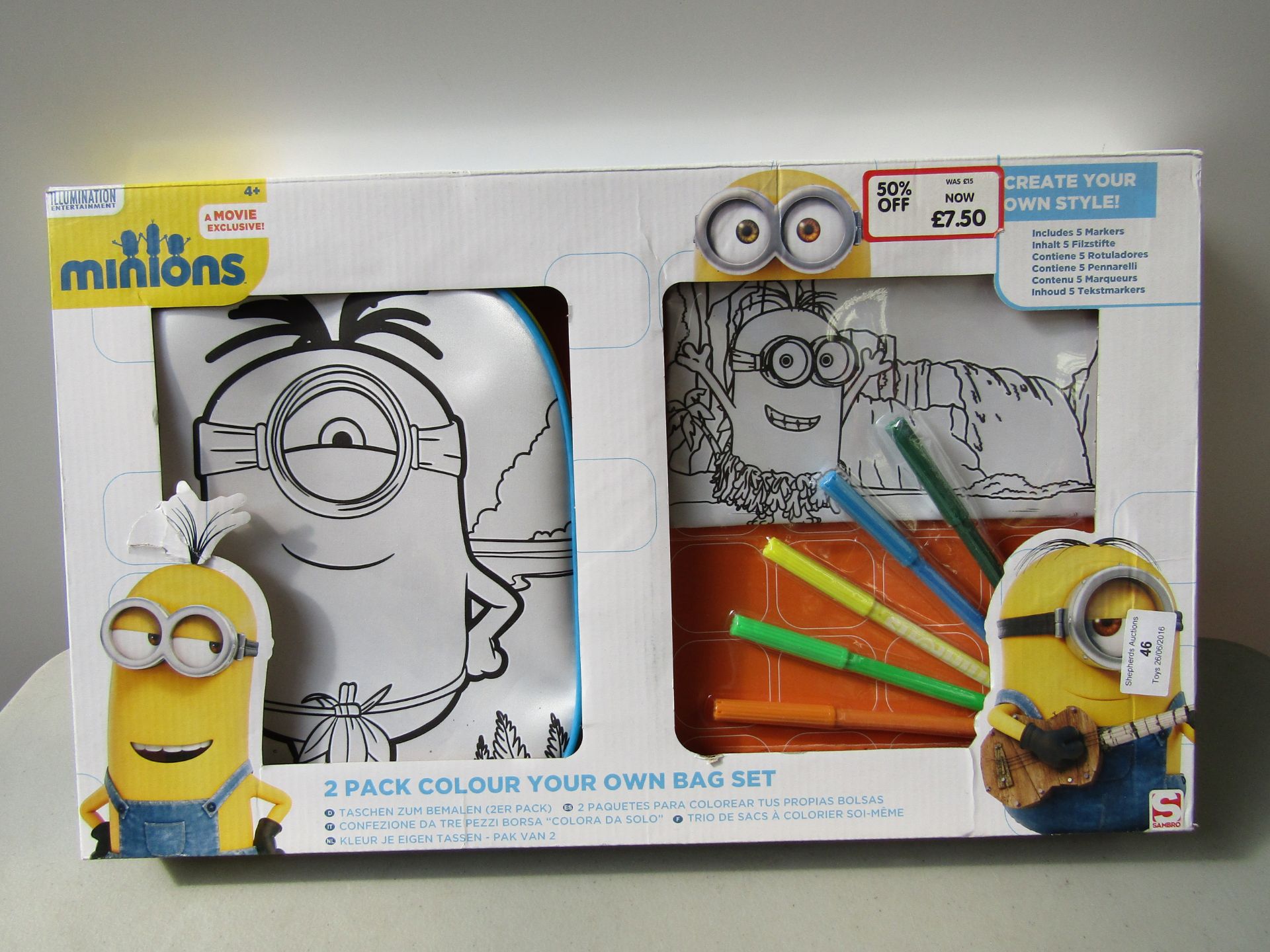 Minions 2 Pack Colour Your Own Bag Set. Boxed.