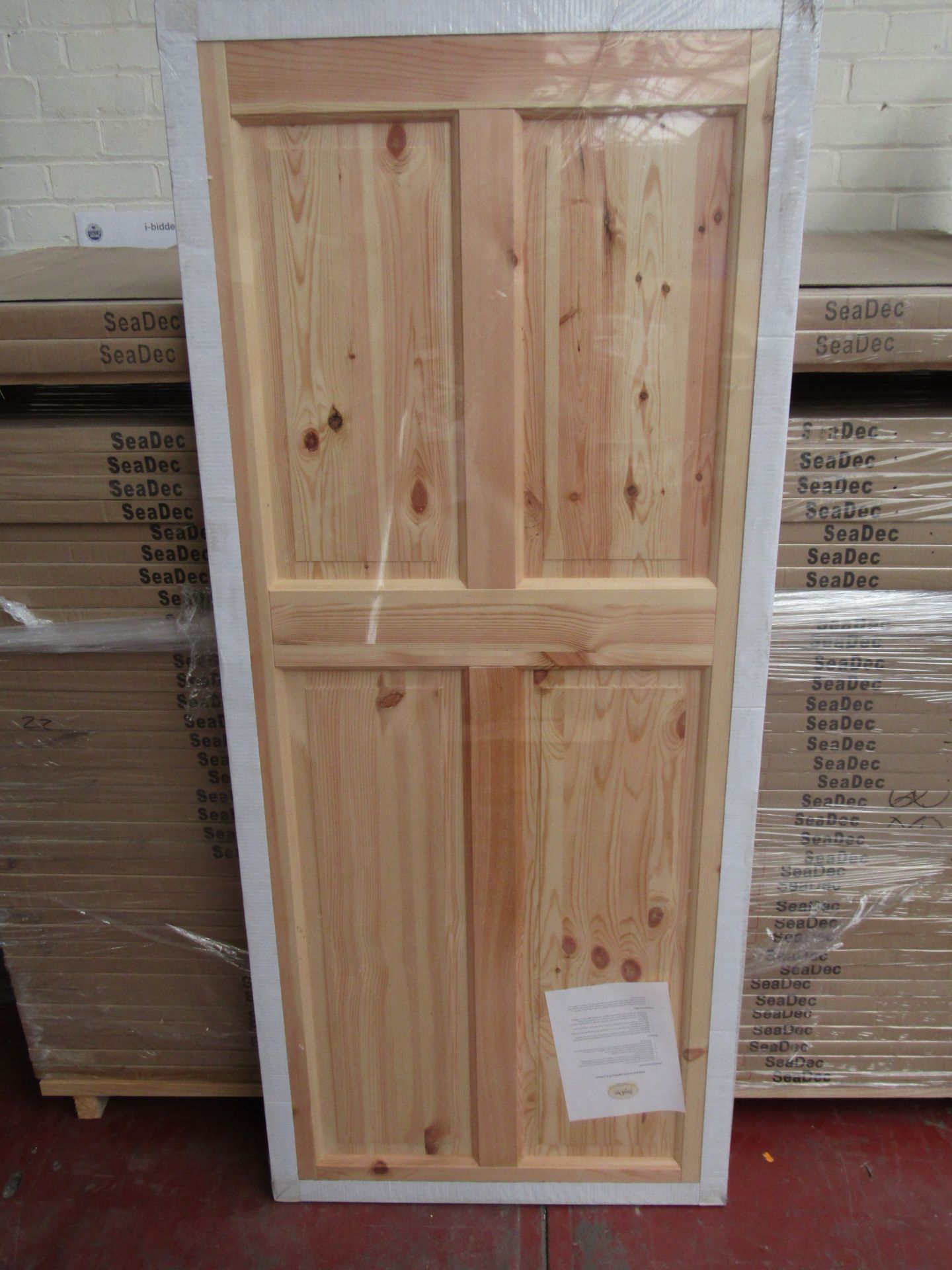 Seadec 4 Panel 78 x 33, Straight Top Knotty Pine Veneer Solid Wood Door, Pre-finished to a High