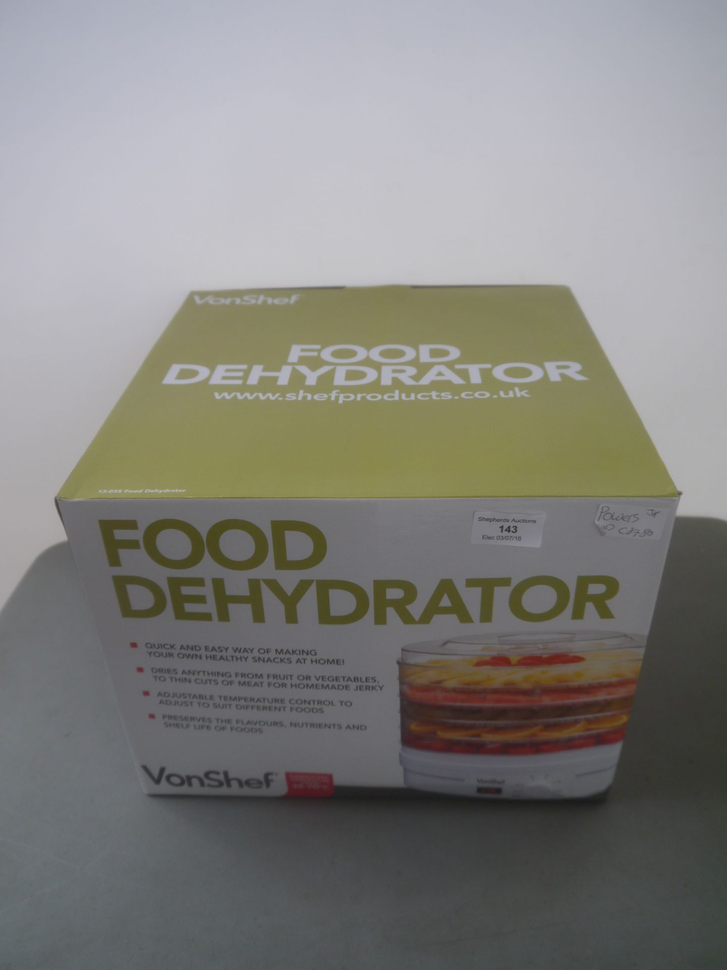 VonShef food dehydrator, quick and easy, powers up and boxed.