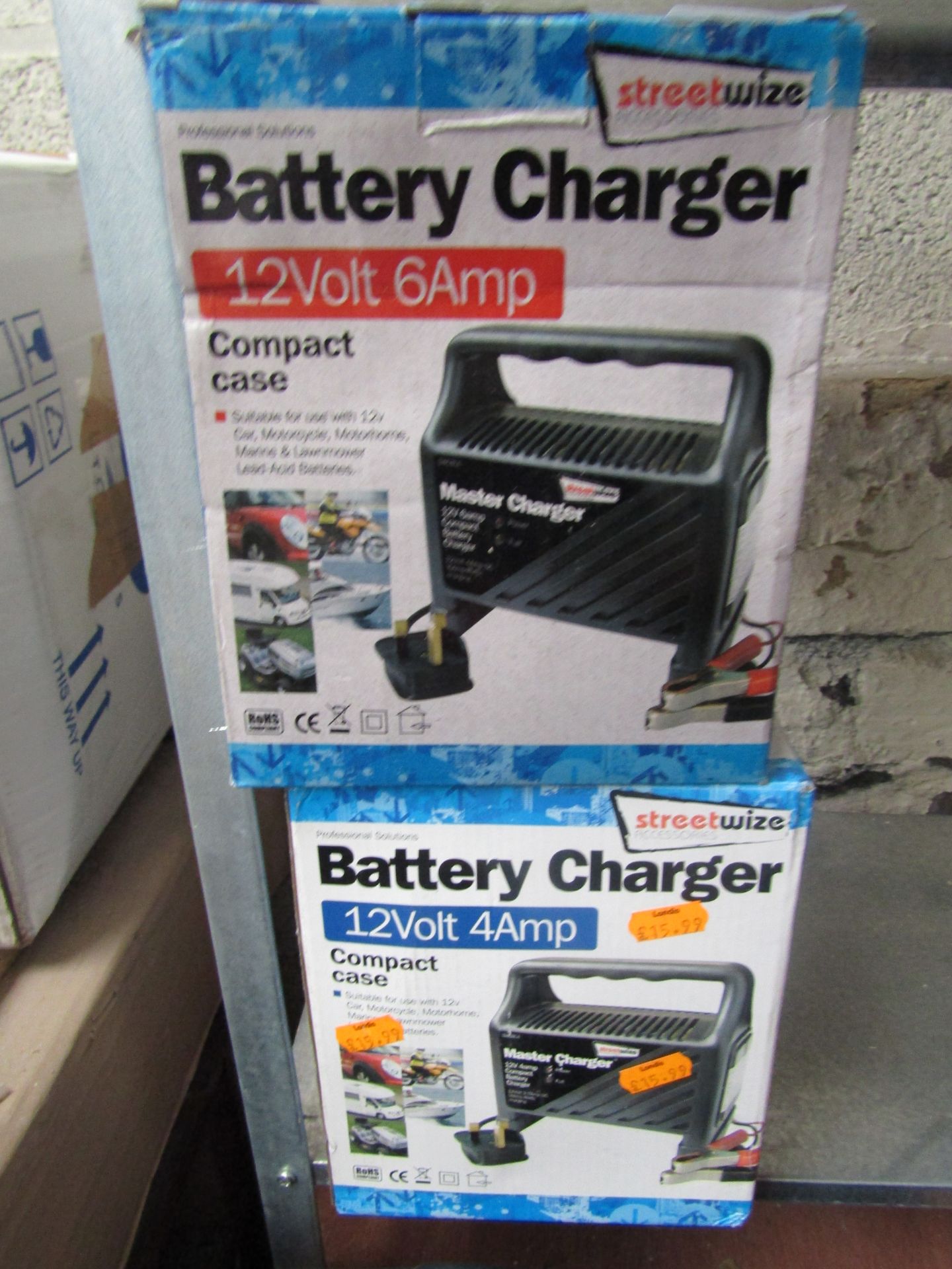 2x StreetWize 12V Battery Chargers. Boxed.