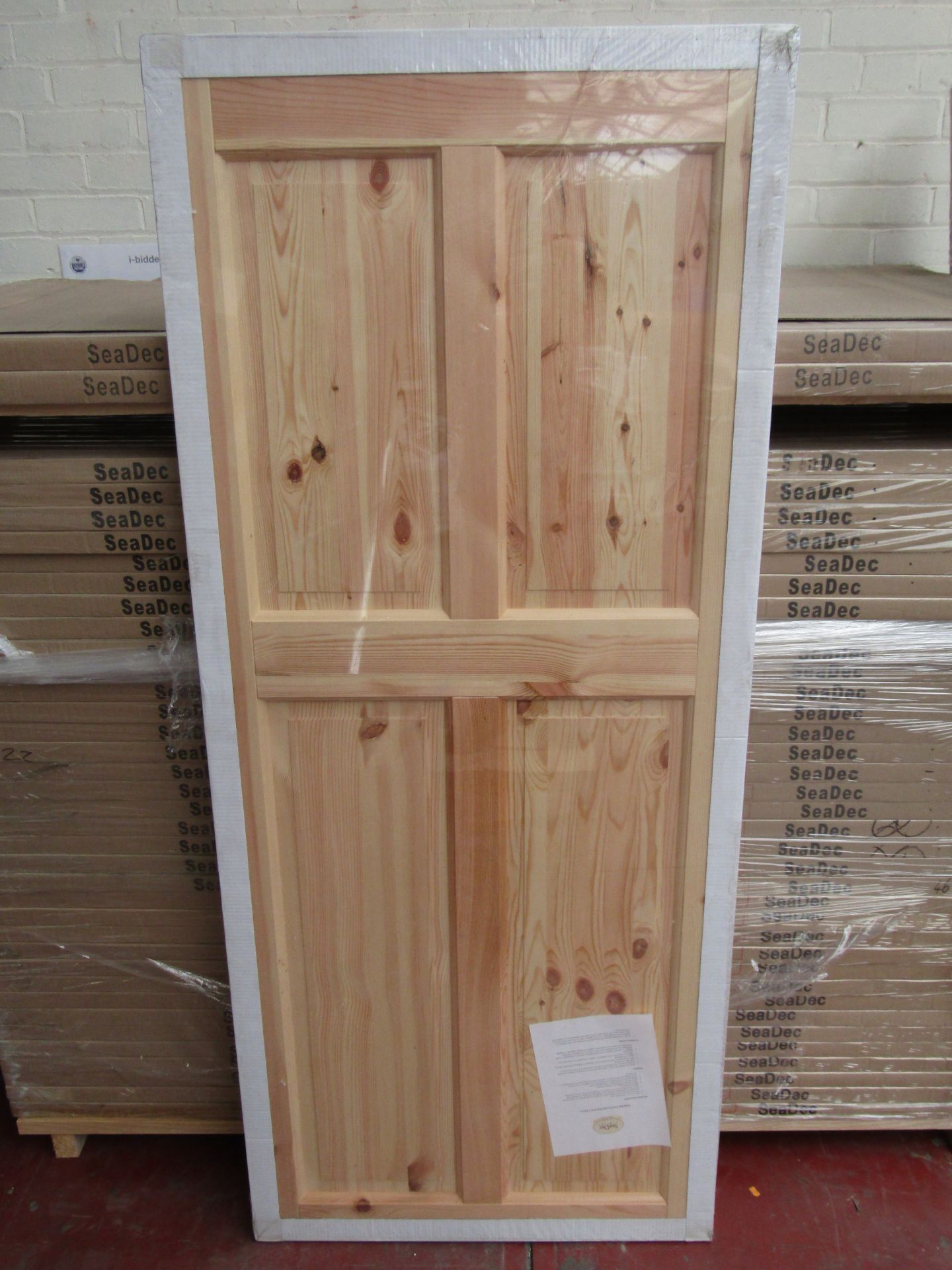Seadec 4 Panel 78 x 33, Straight Top Knotty Pine Veneer Solid Wood Door, Pre-finished to a High