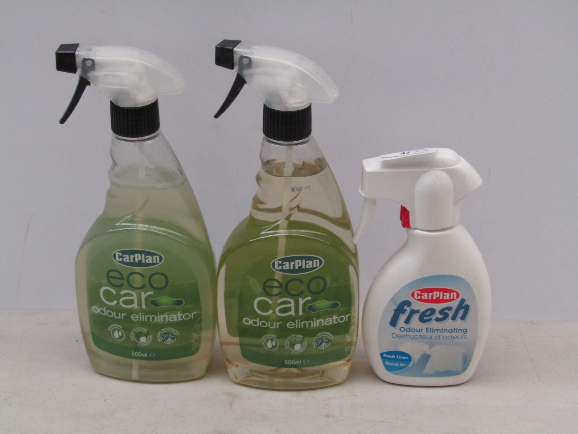 3x Items Being: - 2x 500ml of Car Plan Eco Car Odour Eliminator - 250ml of Car Plan Fresh Odour