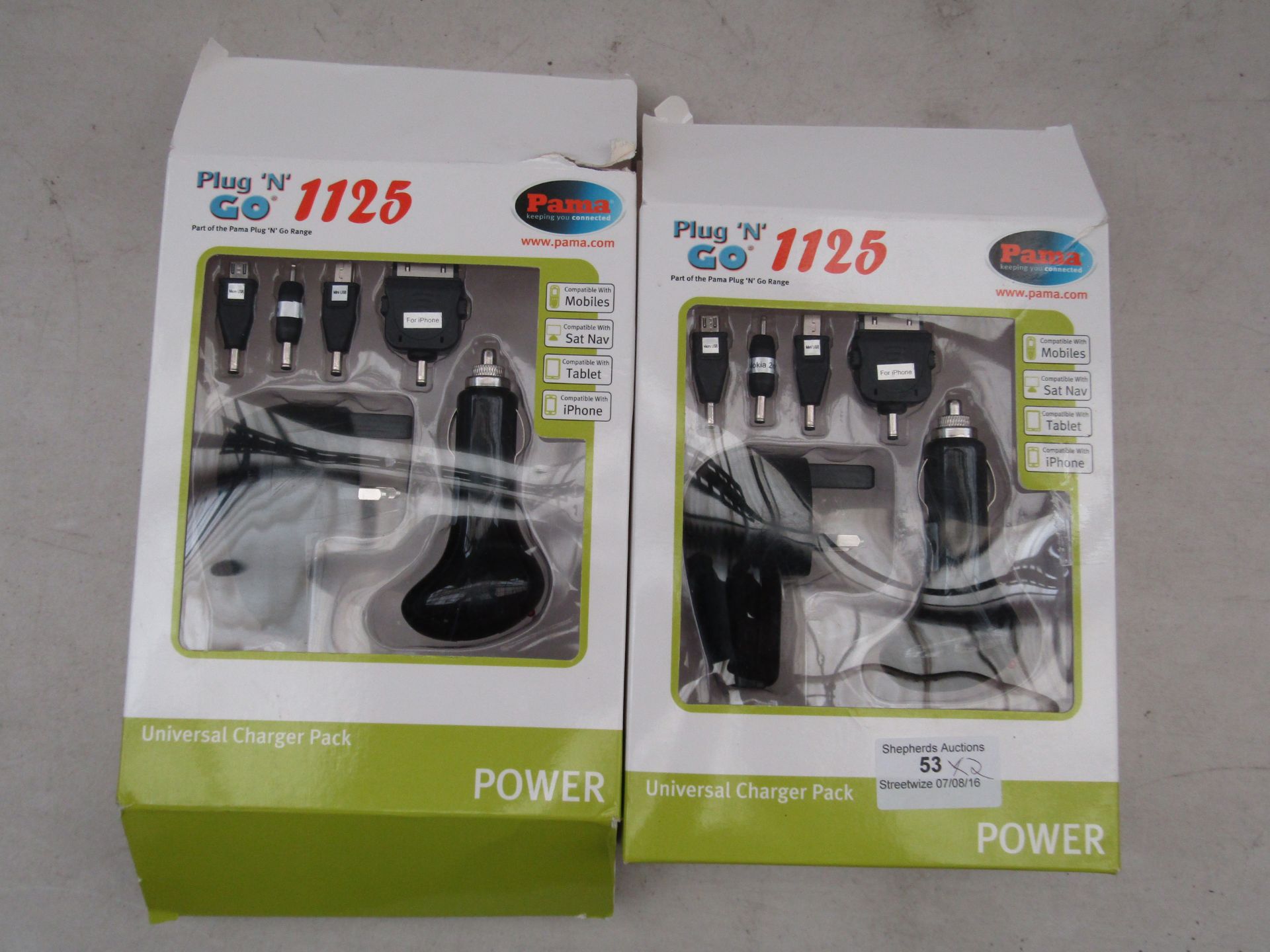 2x Pama Plug 'n' Go Universal Charger Pack.