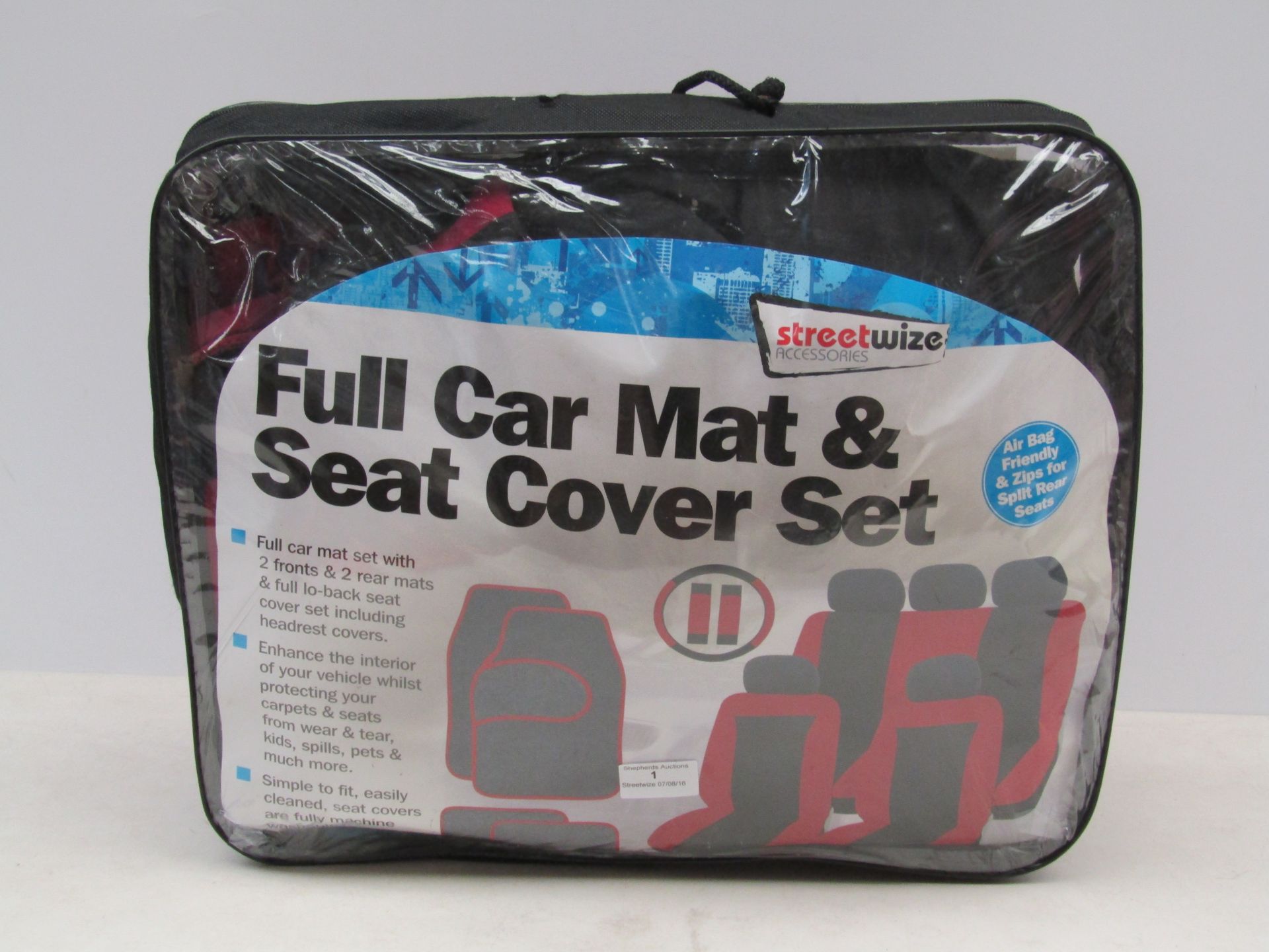 Streetwize Full Car Mat & Seat Cover Set in Red, Comes in a Carry Case.