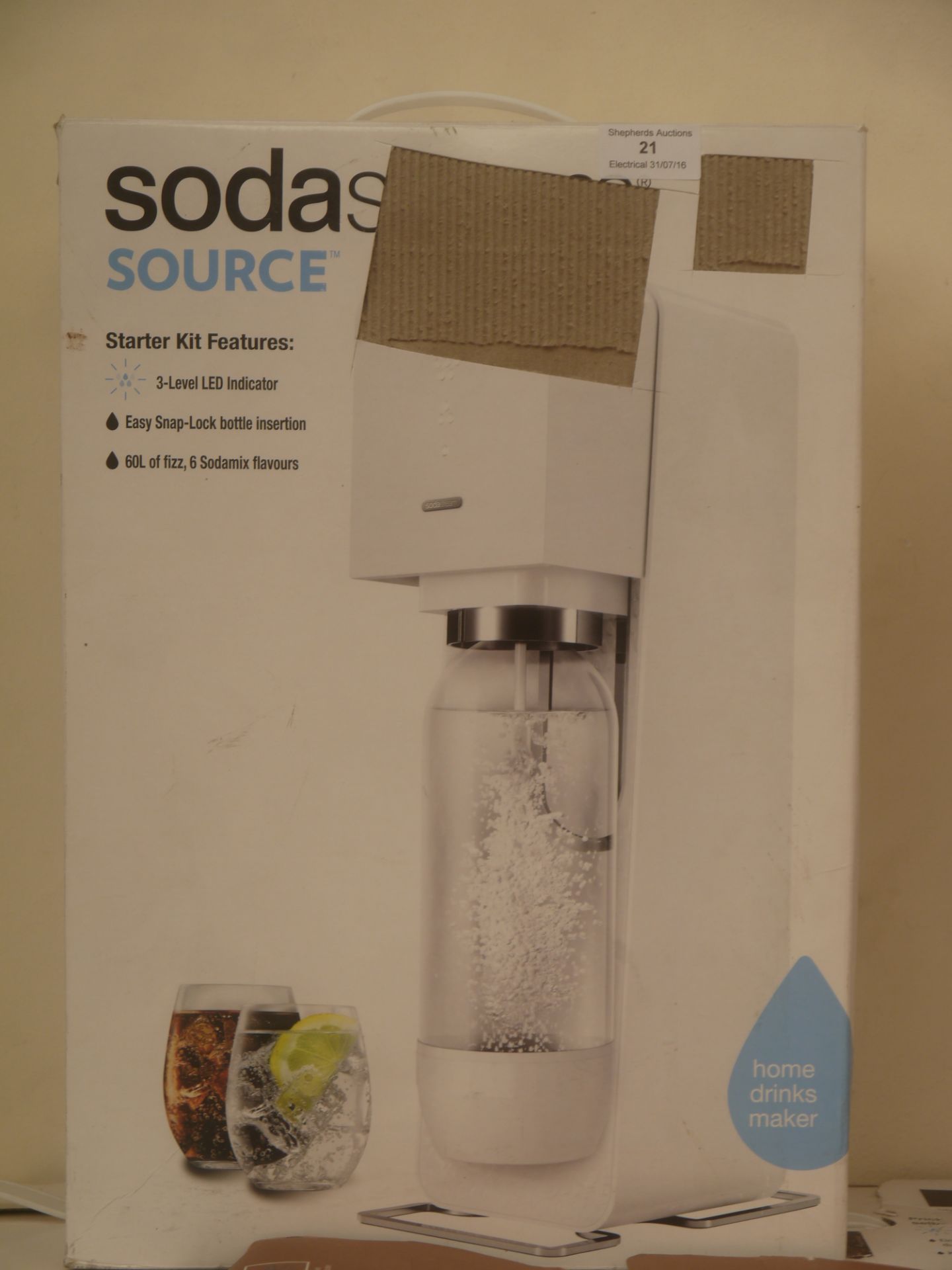 SodaStream Source by Yves Behar sparkling water maker. Snap-lock bottle insertion and provides 60L