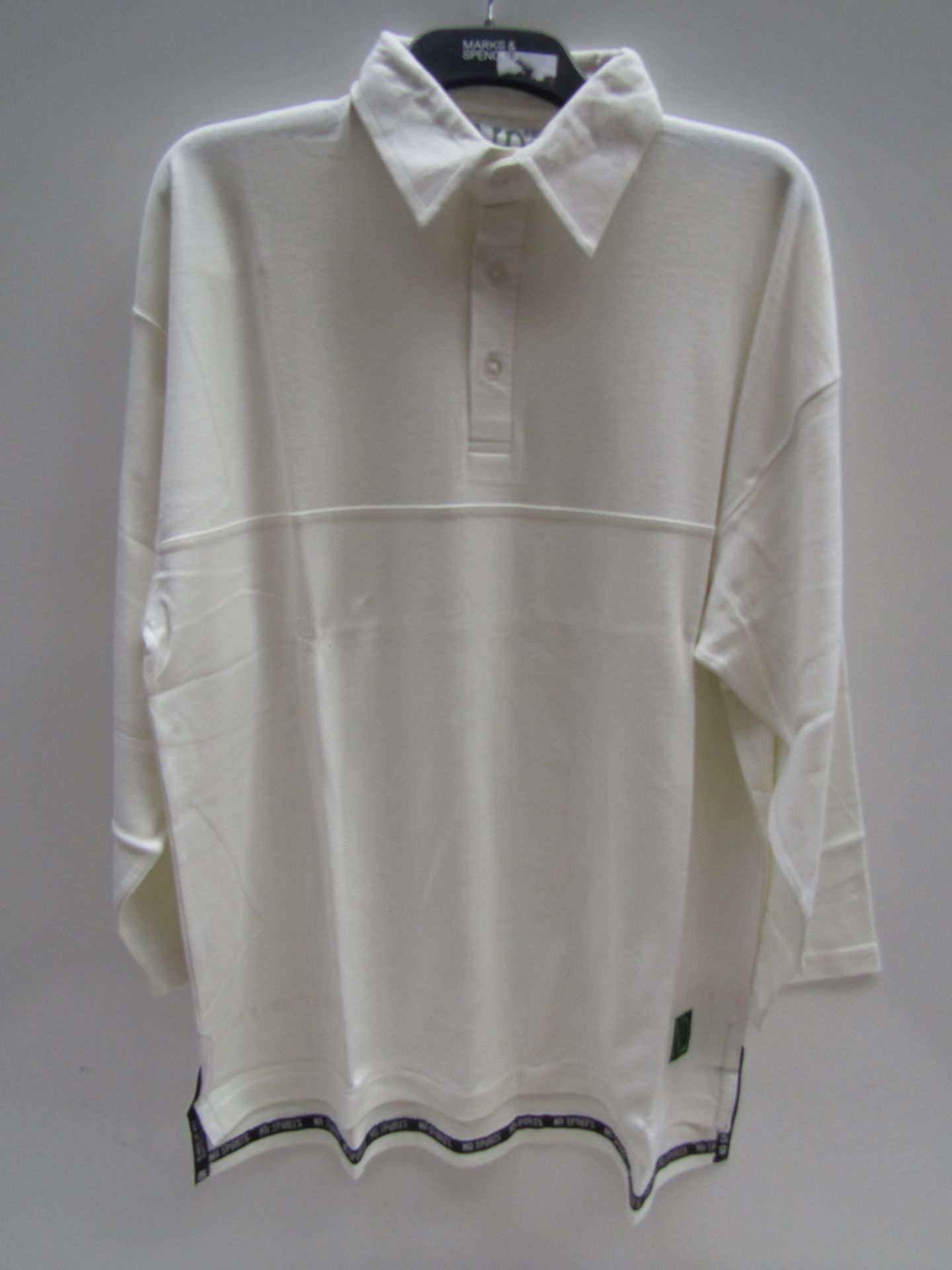 ND Sports plain white men's long sleeve polo top, size XL, new and packaged.