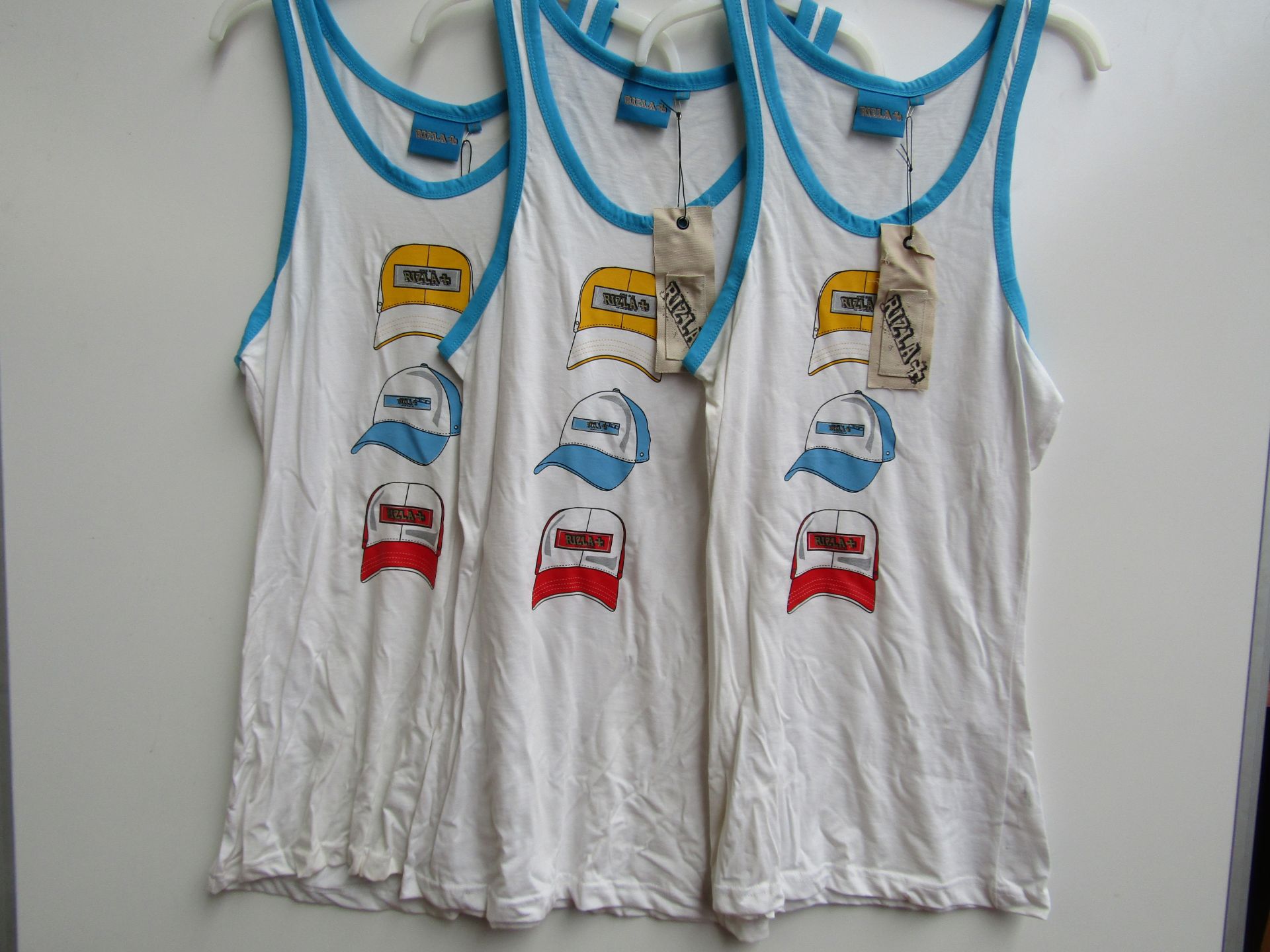 3x Ladies Rizla Cap print Vests, new, 2x Size 10 and 1x size 8