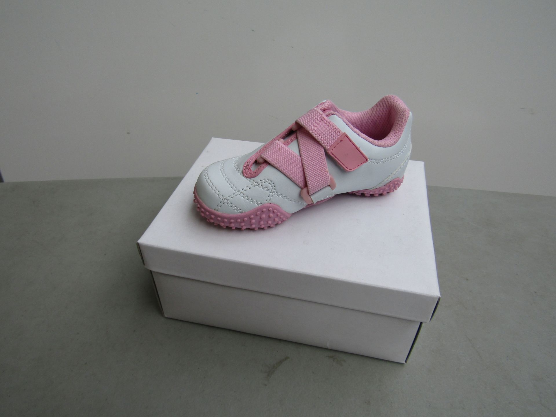 Girls White and Pink Velcro strap trainers, new and Boxed size 2