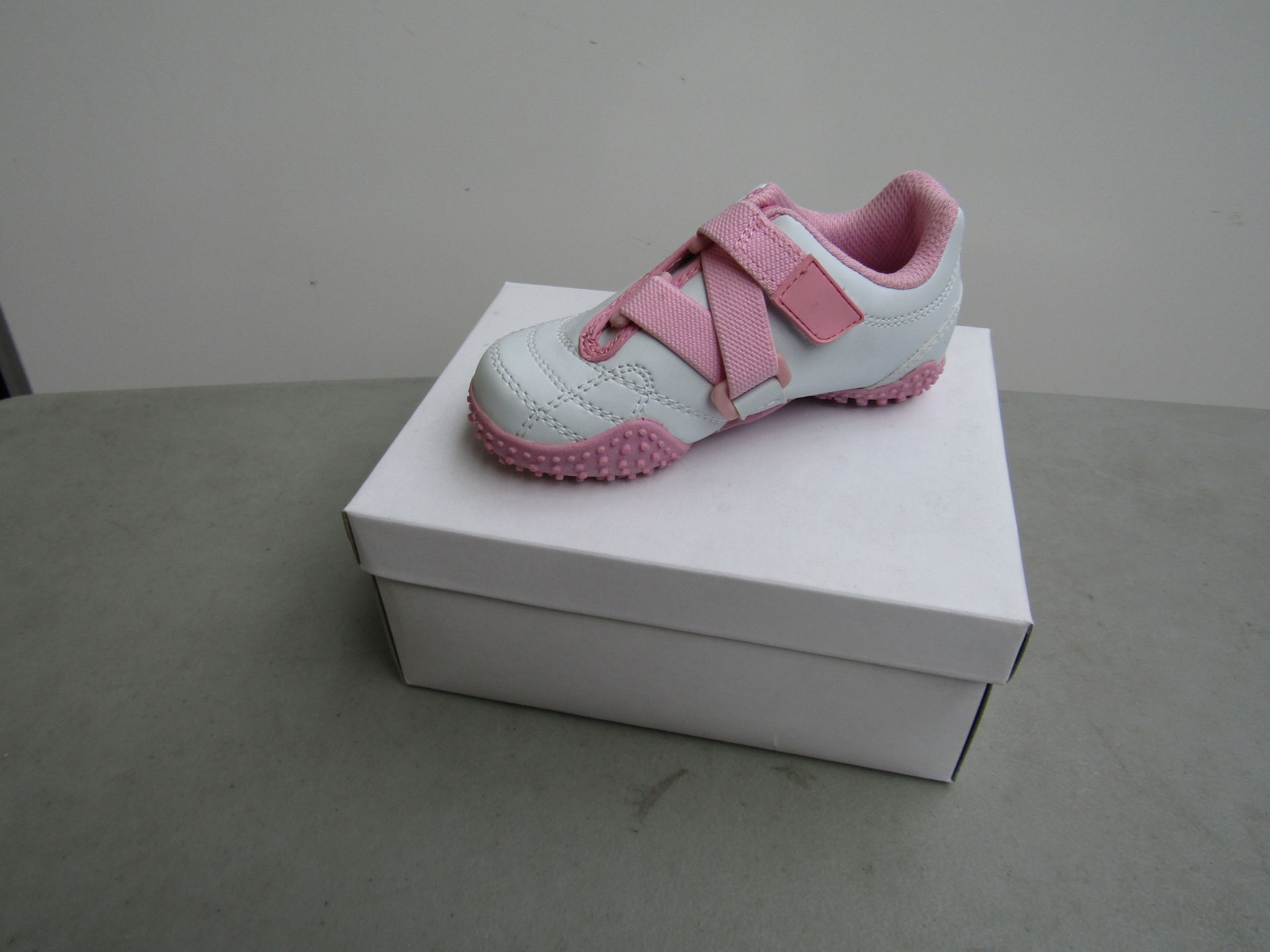 Girls White and Pink Velcro strap trainers, new and Boxed size K13
