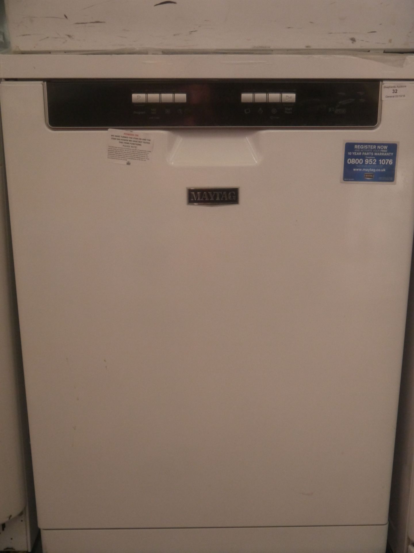 Maytag dishwasher, powers on.