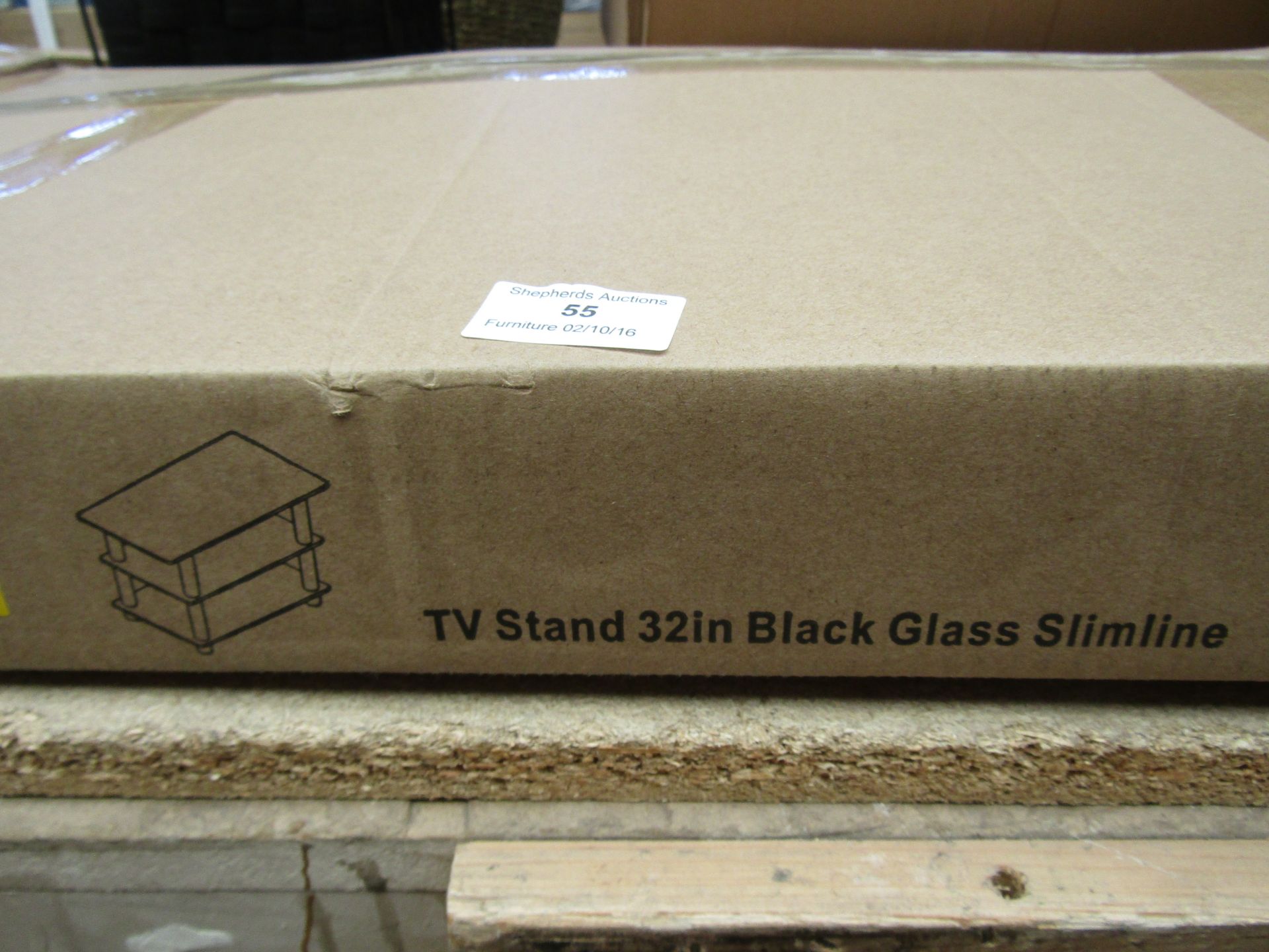 TV Stand 32in Black Glass Slimline. Size H45, W70, D35cm. Boxed & Unchecked. Please Note Pictures - Image 2 of 2