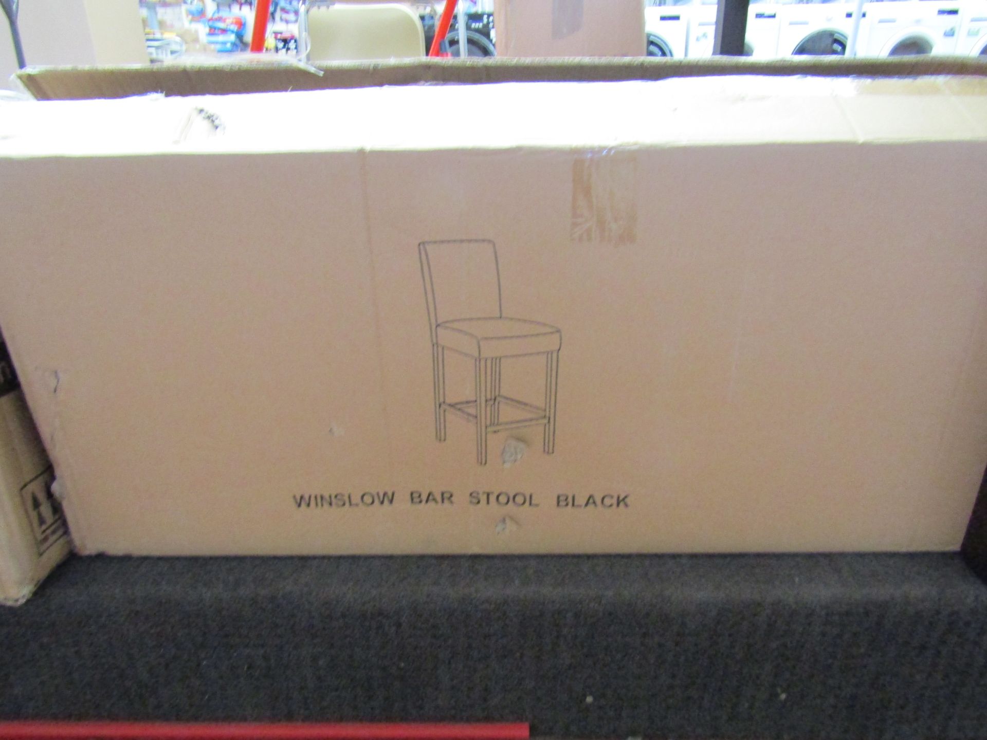 Winslow Black Leather Effect Bar Stool. Size H100, W41, D50cm. Boxed & Unchecked. Please Note - Image 2 of 2