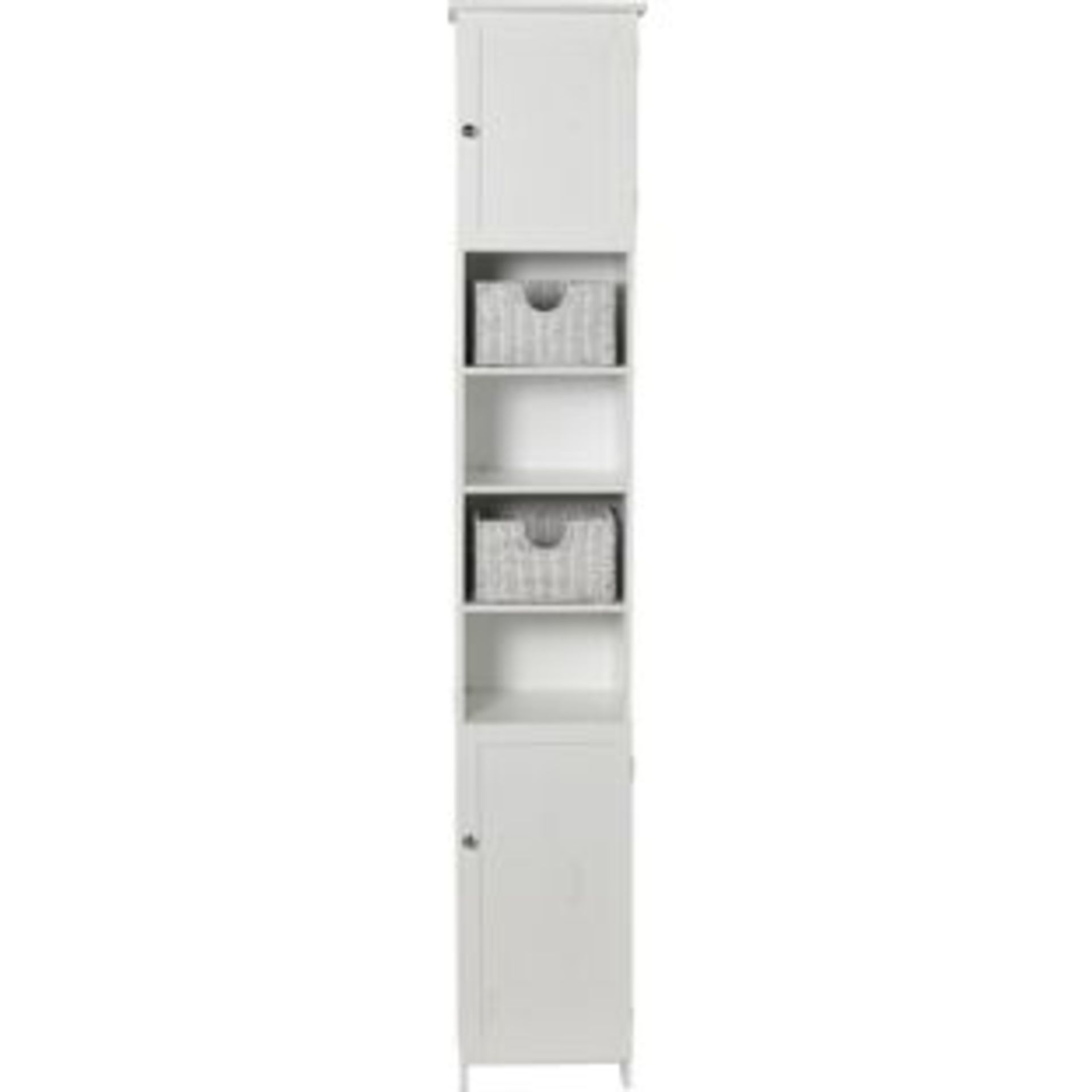 HOME Manhattan Tall Cabinet - White. Size H190, W33, D32cm. Boxed & Unchecked. Please Note