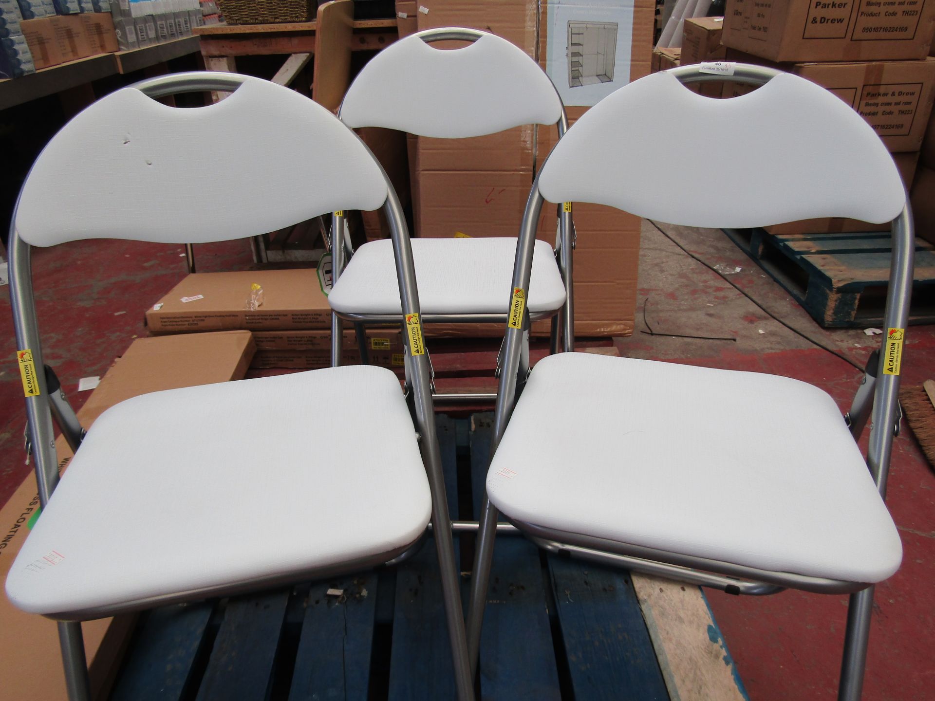 3 x Great Value Padded Folding Office Chair - White. Overall size H79, W44.5, D48cm. Two Chairs have - Image 2 of 2