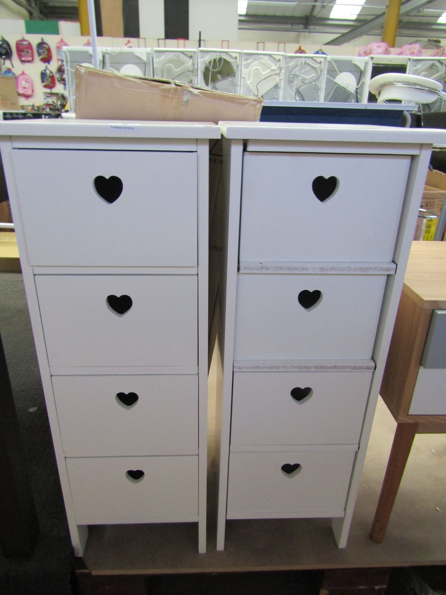 2 x White Heart Four drawer Unit. With Box. (1 x Unit Loose and need repair.) Please Note Pictures - Image 2 of 2