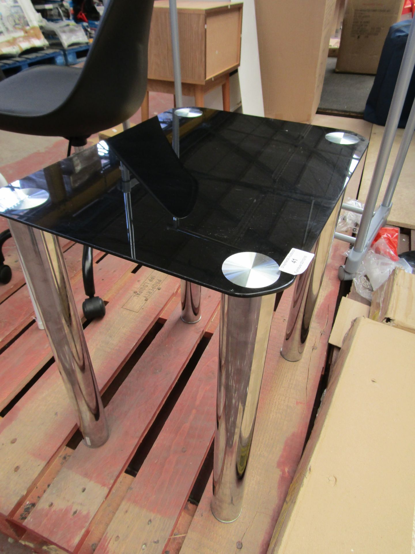 2 x Black Glass and Chrome Side Tables, Table H x 50cm x W45cm x D35cm (Approx)