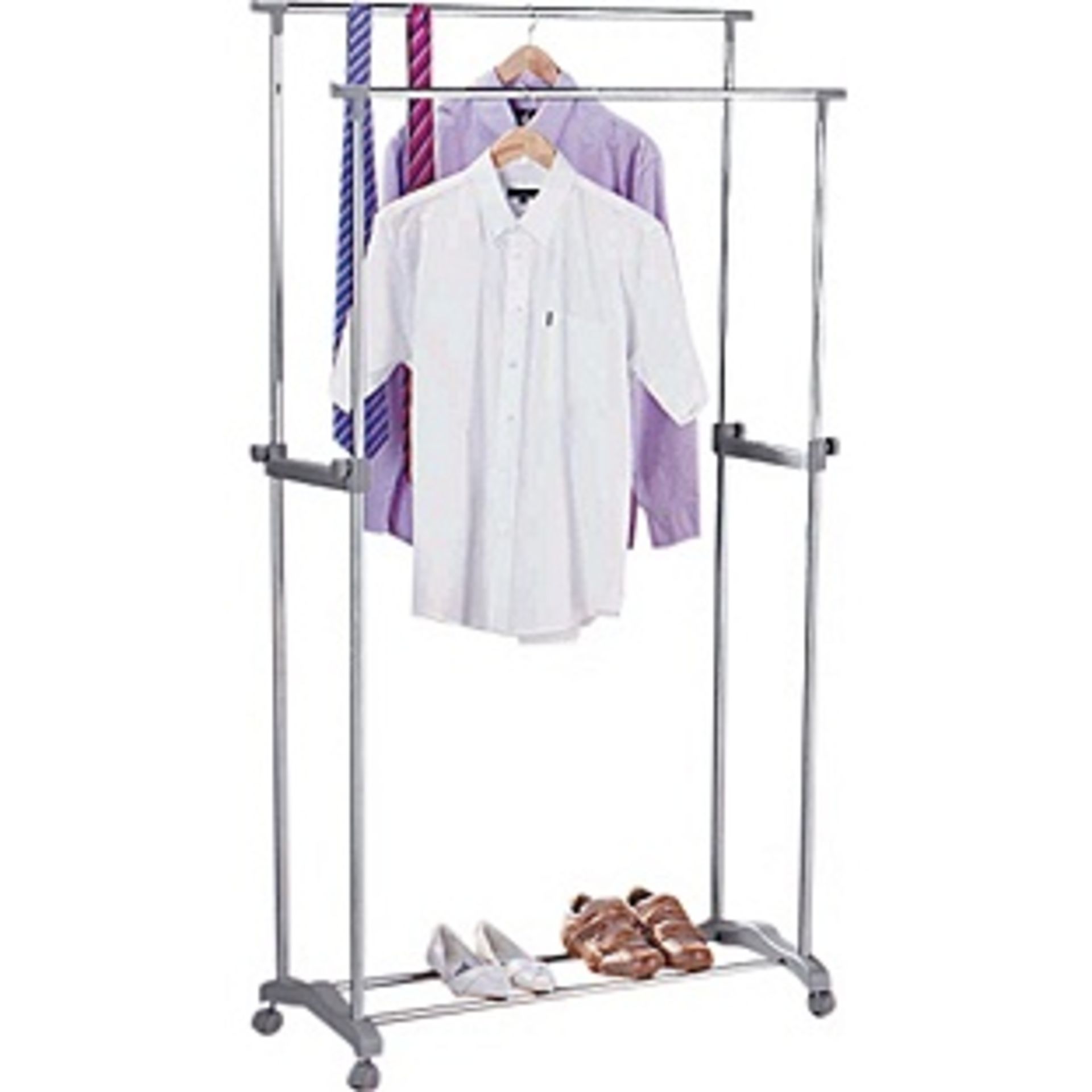 HOME Adjustable Double Clothes Rail - Silver. Size H101, extending to 167.5, W89cm. Boxed &