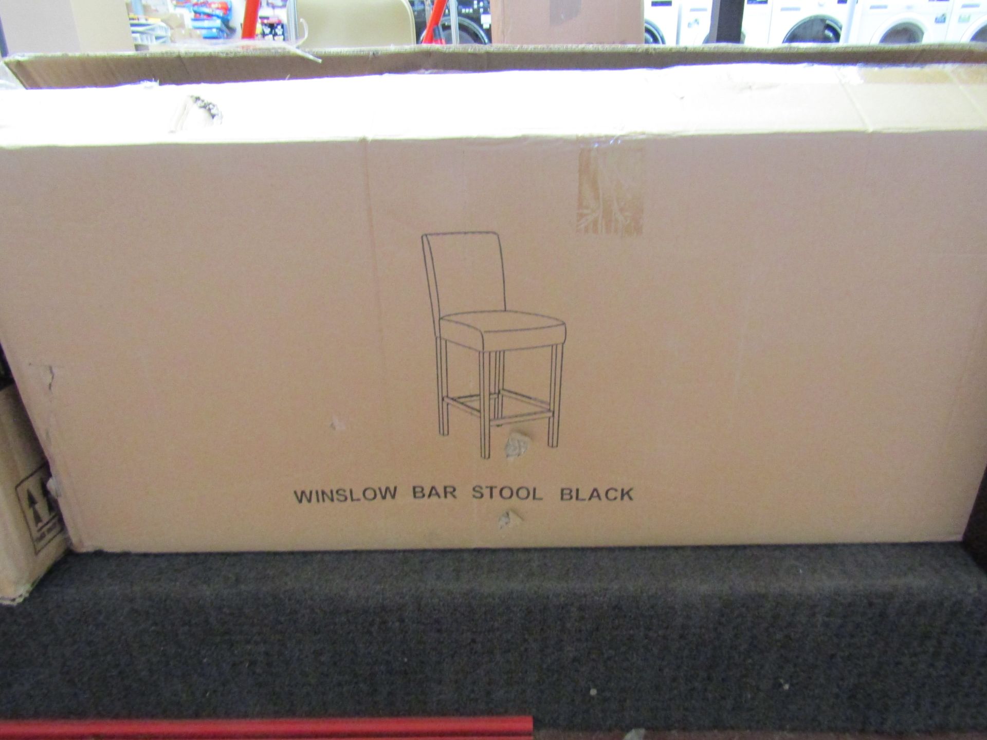 Winslow Black Leather Effect Bar Stool. Size H100, W41, D50cm. Boxed & Unchecked. Please Note - Image 2 of 2