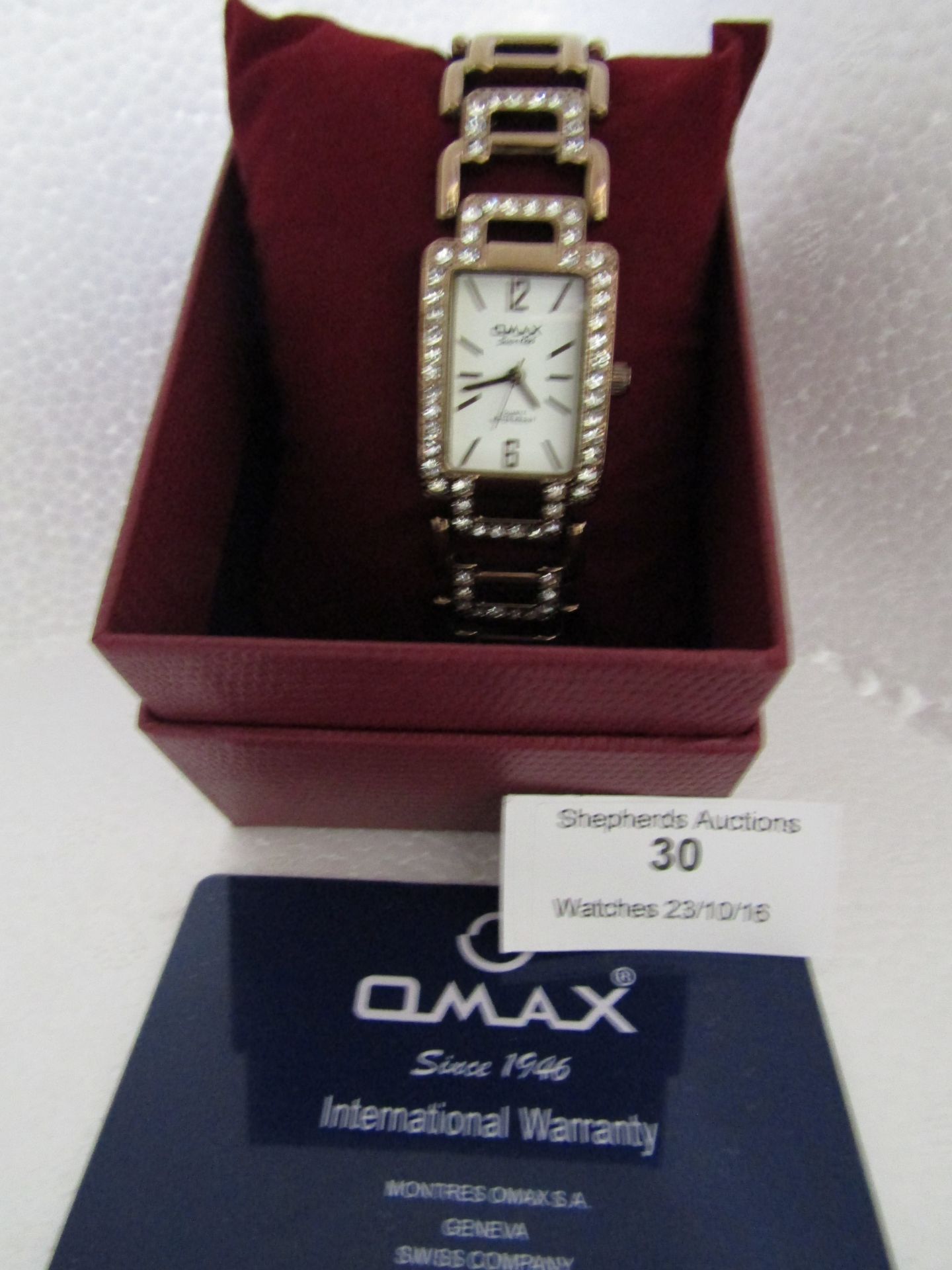 Ladies Omax Crystal set Bracelet watch, new in presentation box and ticking