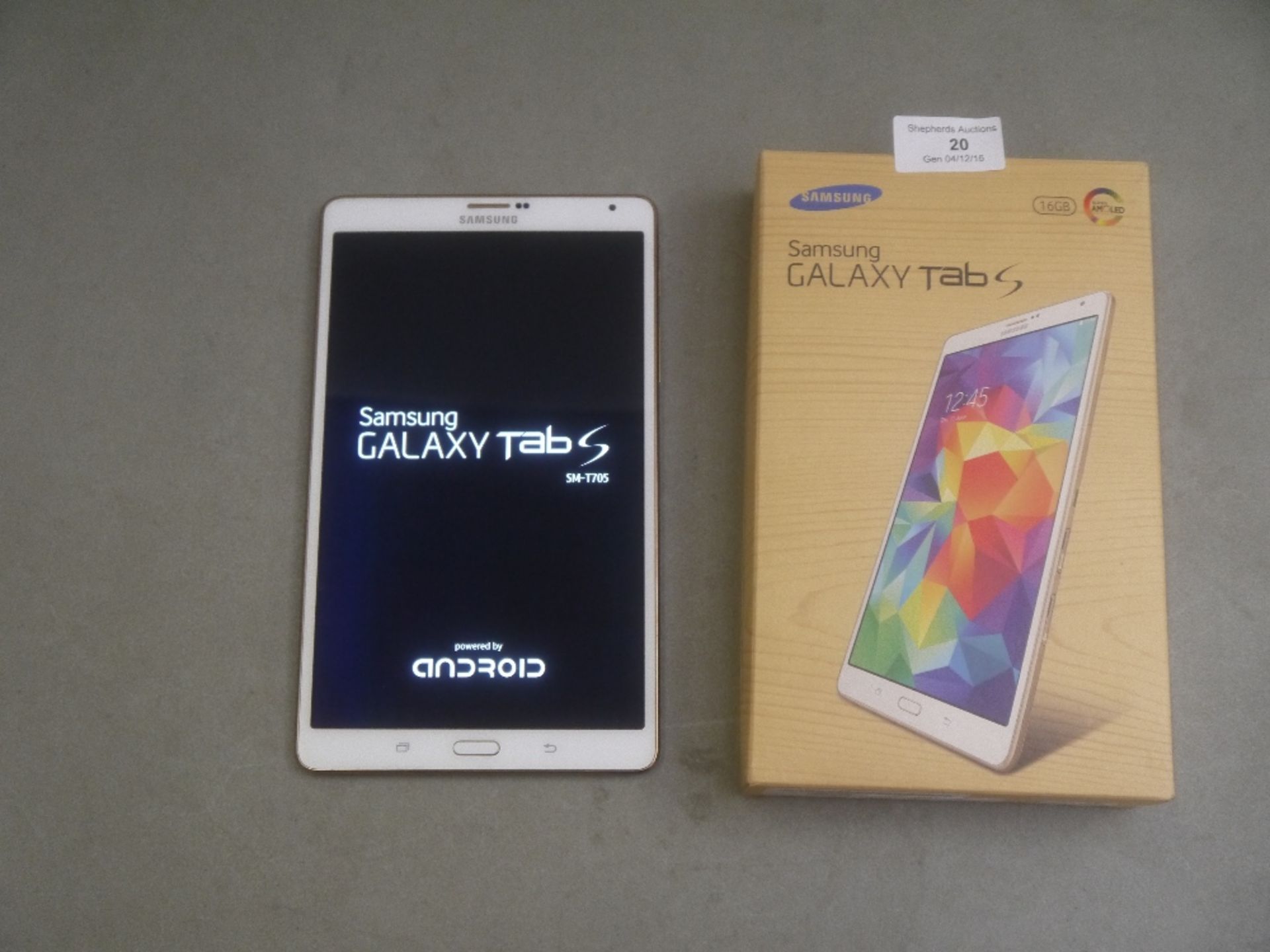 **NO VAT**  Samsung Galaxy Tab S 16GB, powers on but turns itself off, comes with official box.