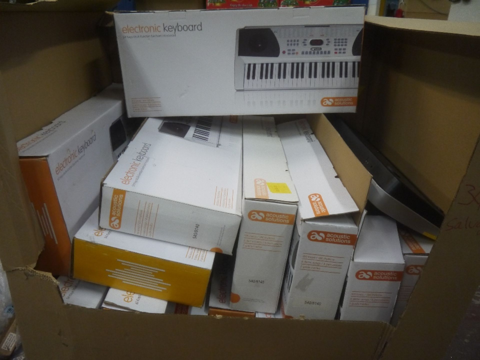 Pallet of approximately 16x various acoustic solutions electronic keyboards, all faulty.