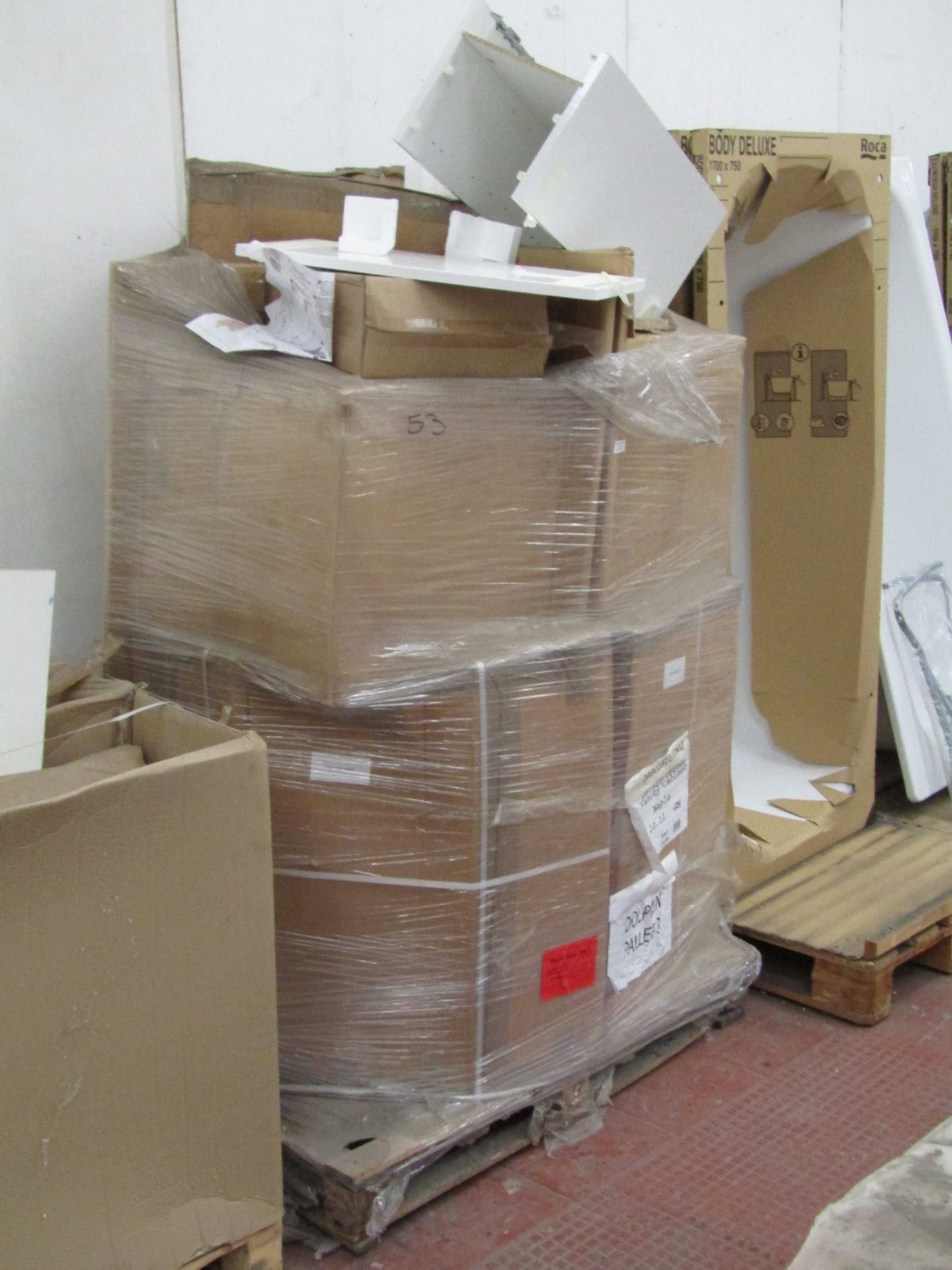 Pallet Containing Approx 5x Bathroom Cabinets - White. All Boxed.