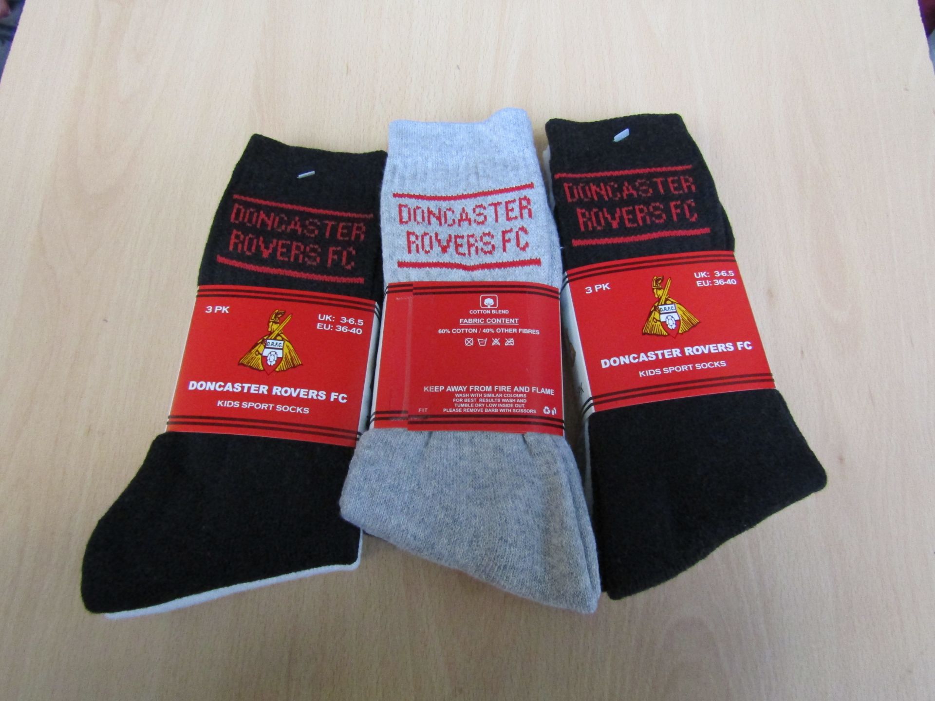 3x packs of 3 Doncaster Rovers FC Sports socks, new, size 3-6.5